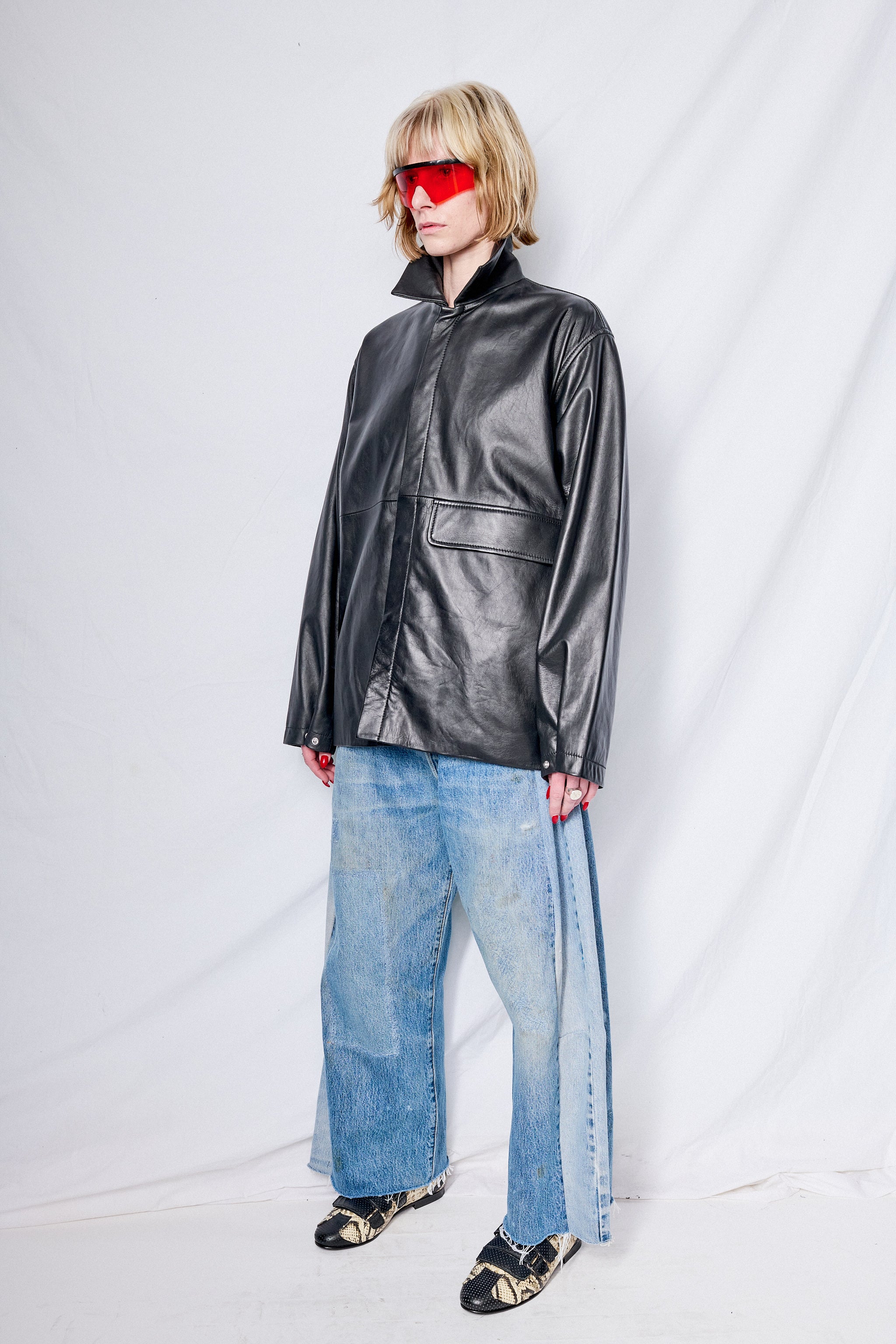 Black Leather Snap Shirtcoat