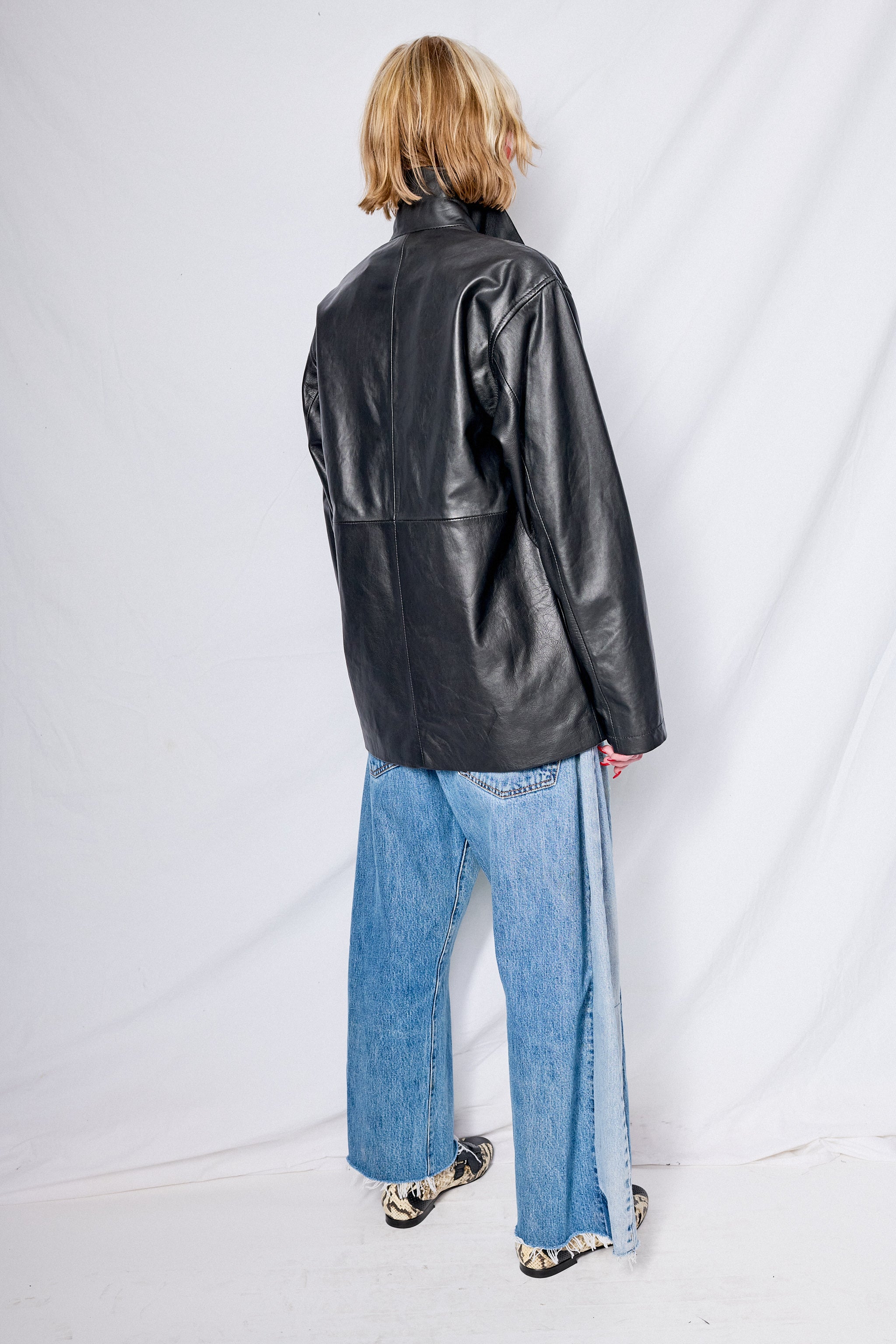 Black Leather Snap Shirtcoat