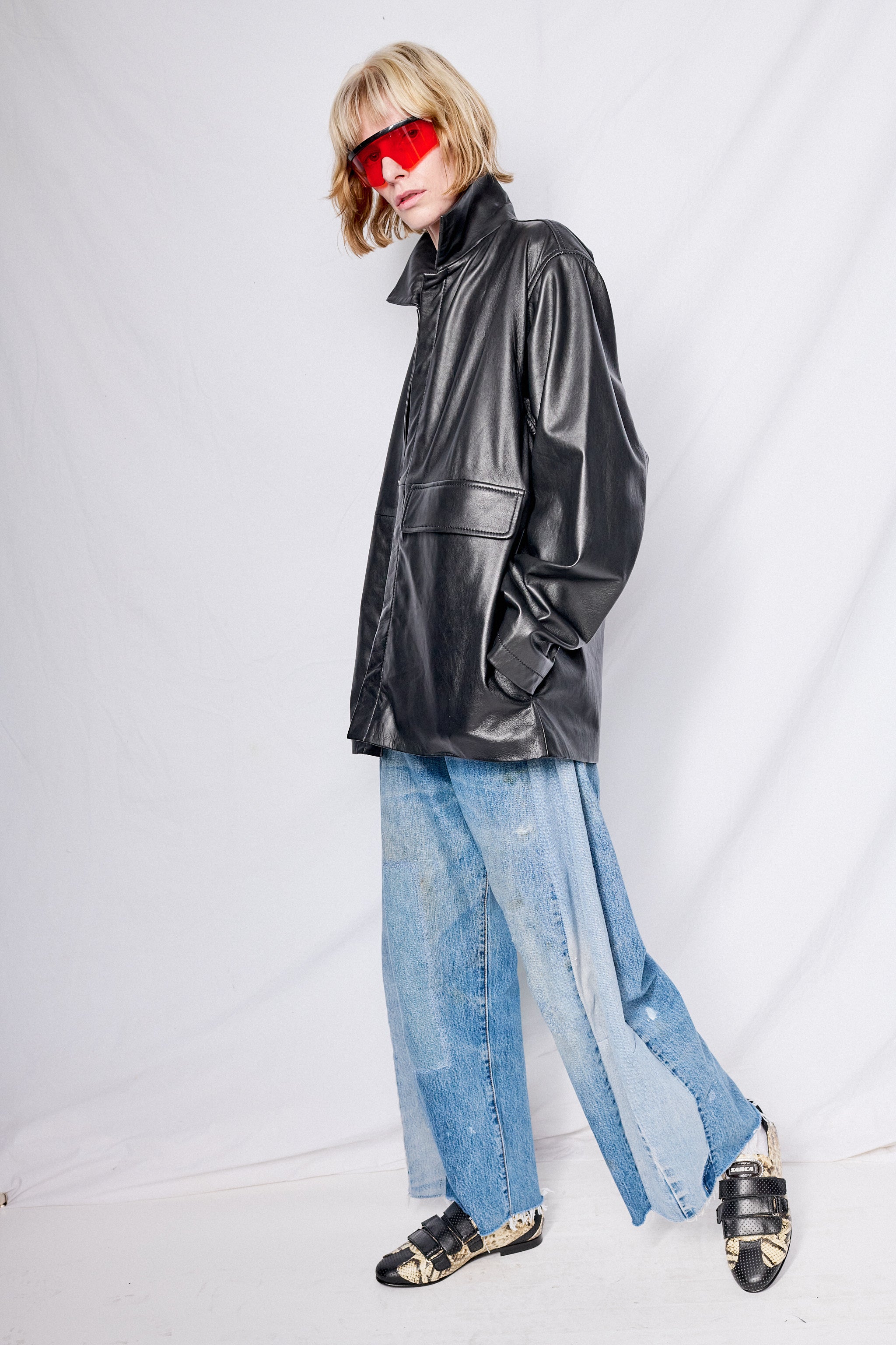 Black Leather Snap Shirtcoat