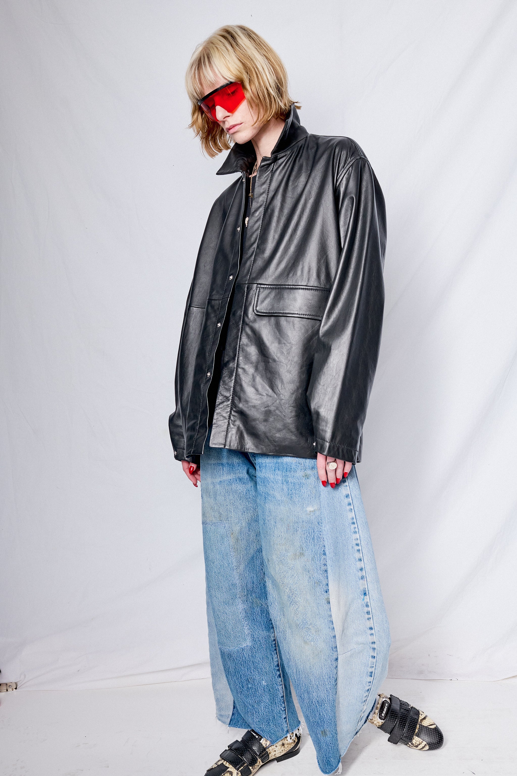 Black Leather Snap Shirtcoat