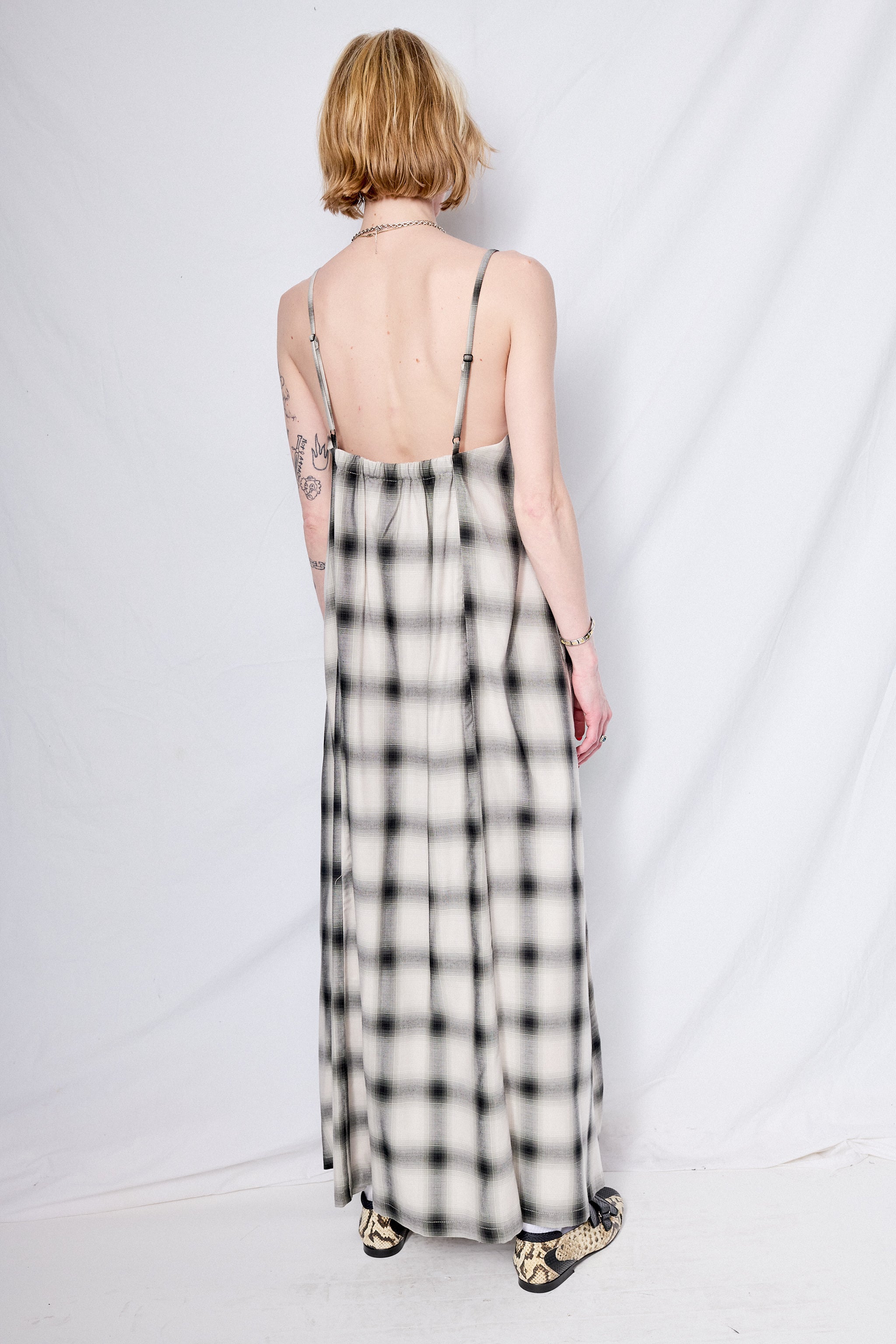 White Plaid Long Dress