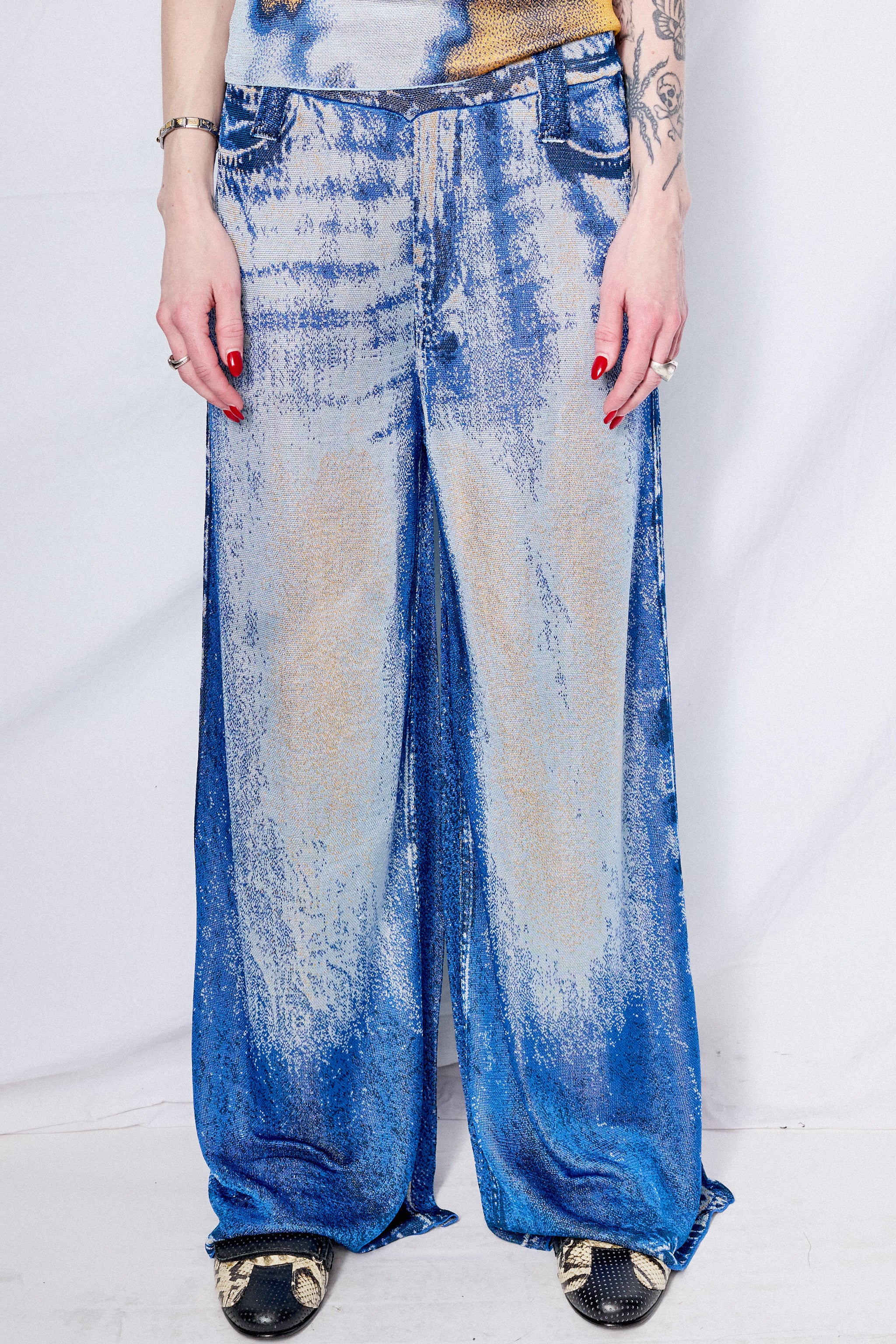 【BAON】Fita summer wide banded denim pants Famnbro Womens Sequin Tassels Jeans Baggy Y2K High Waisted