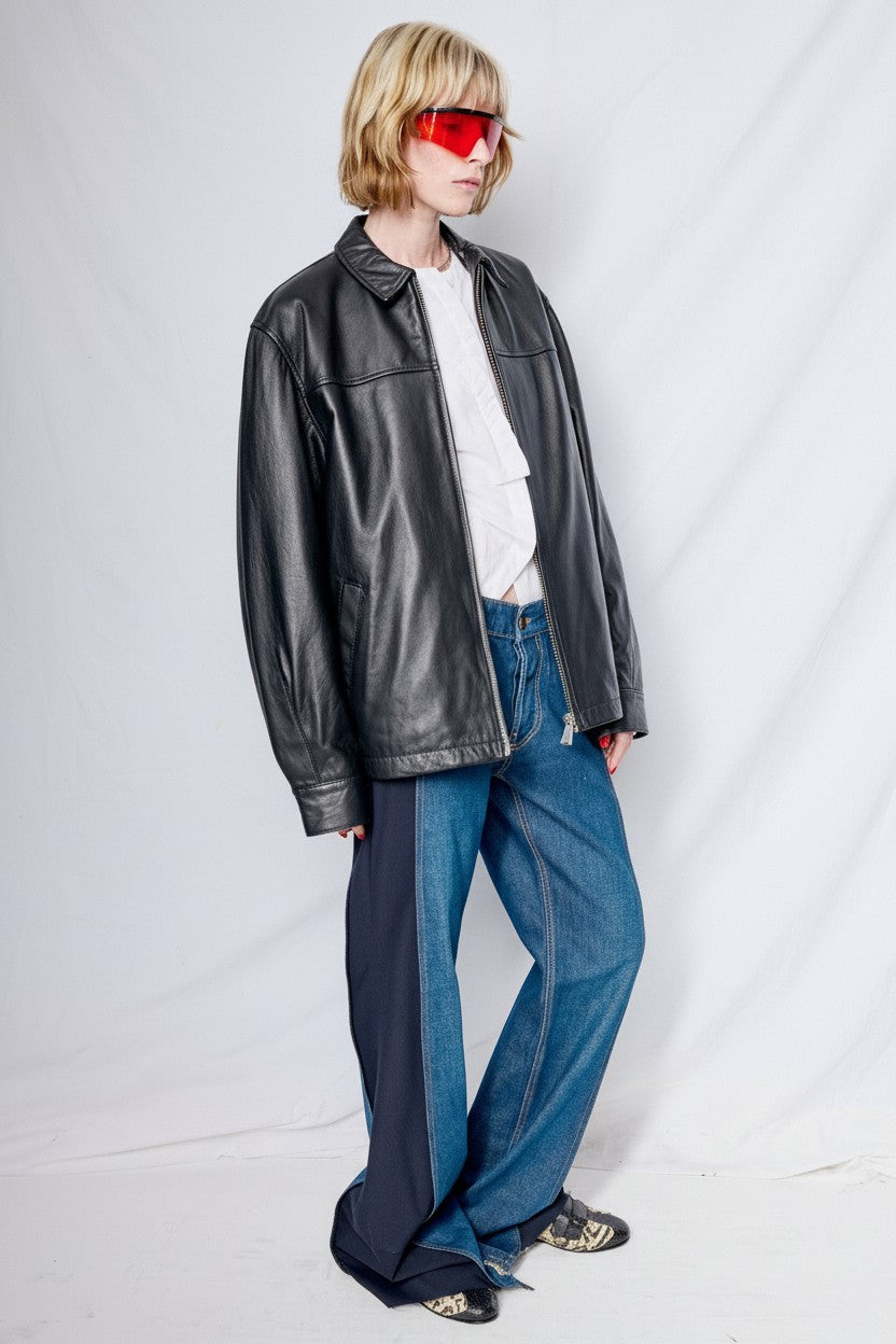 Black Leather Zip Jacket - Assembly New York