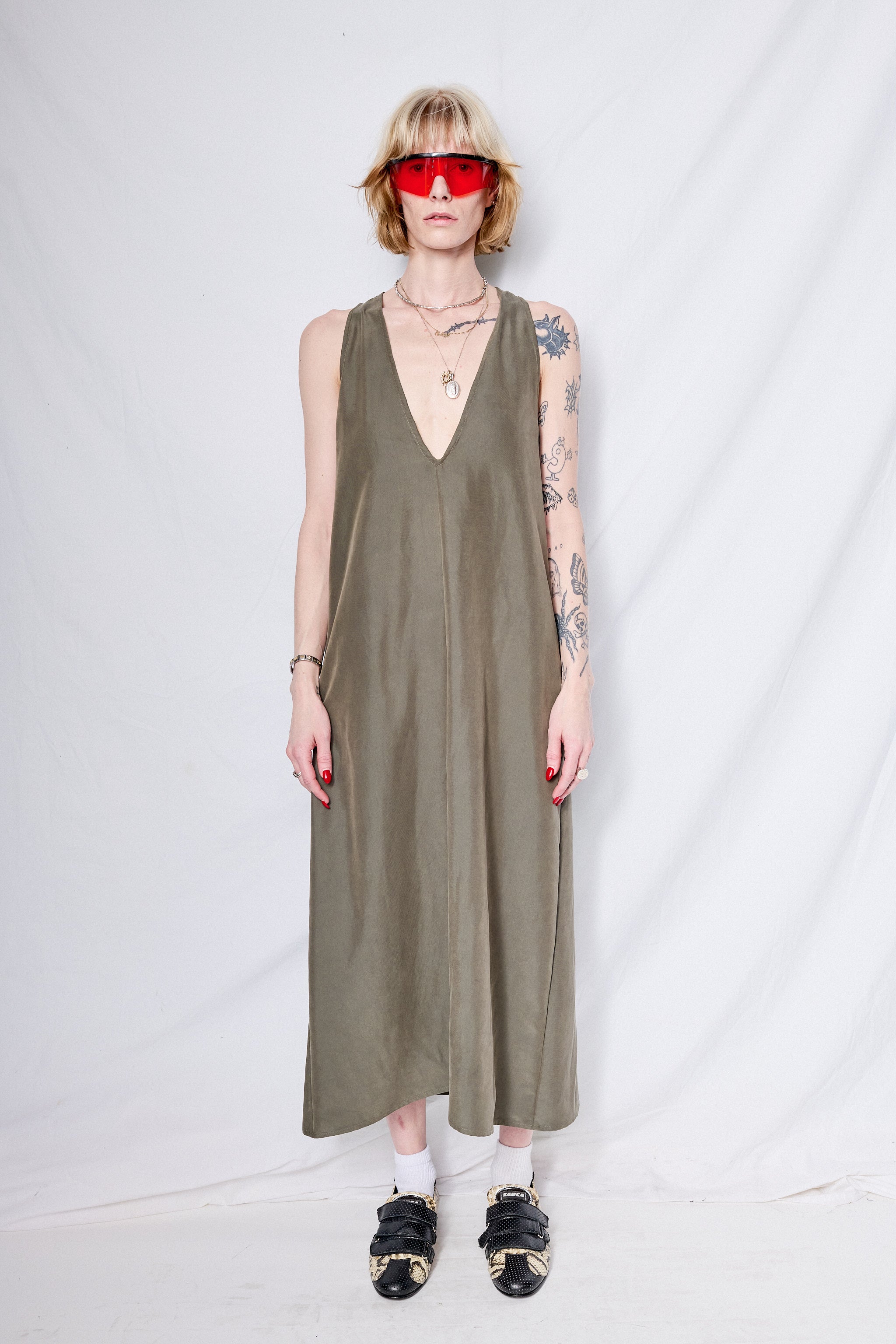 Grey Modal Poplin Trapeze Dress