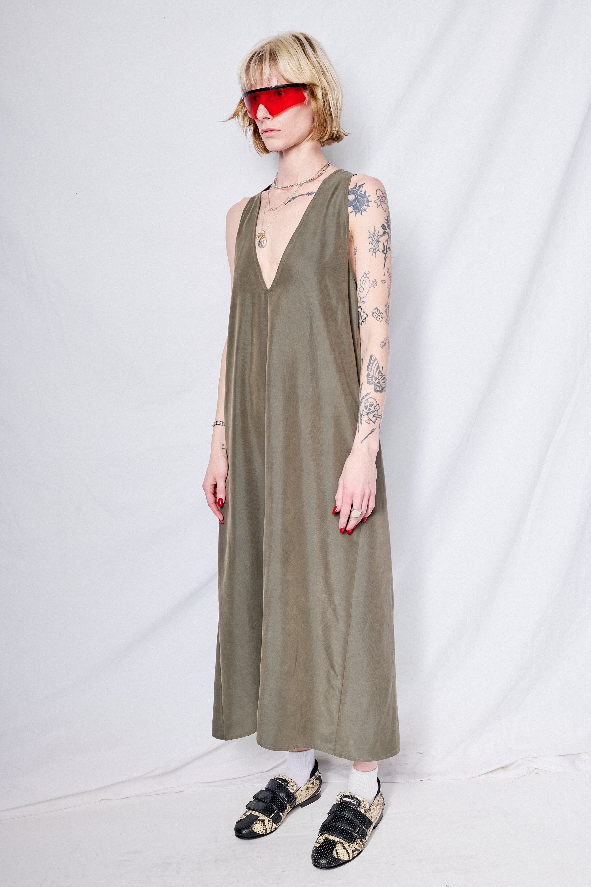 Grey Modal Poplin Trapeze Dress