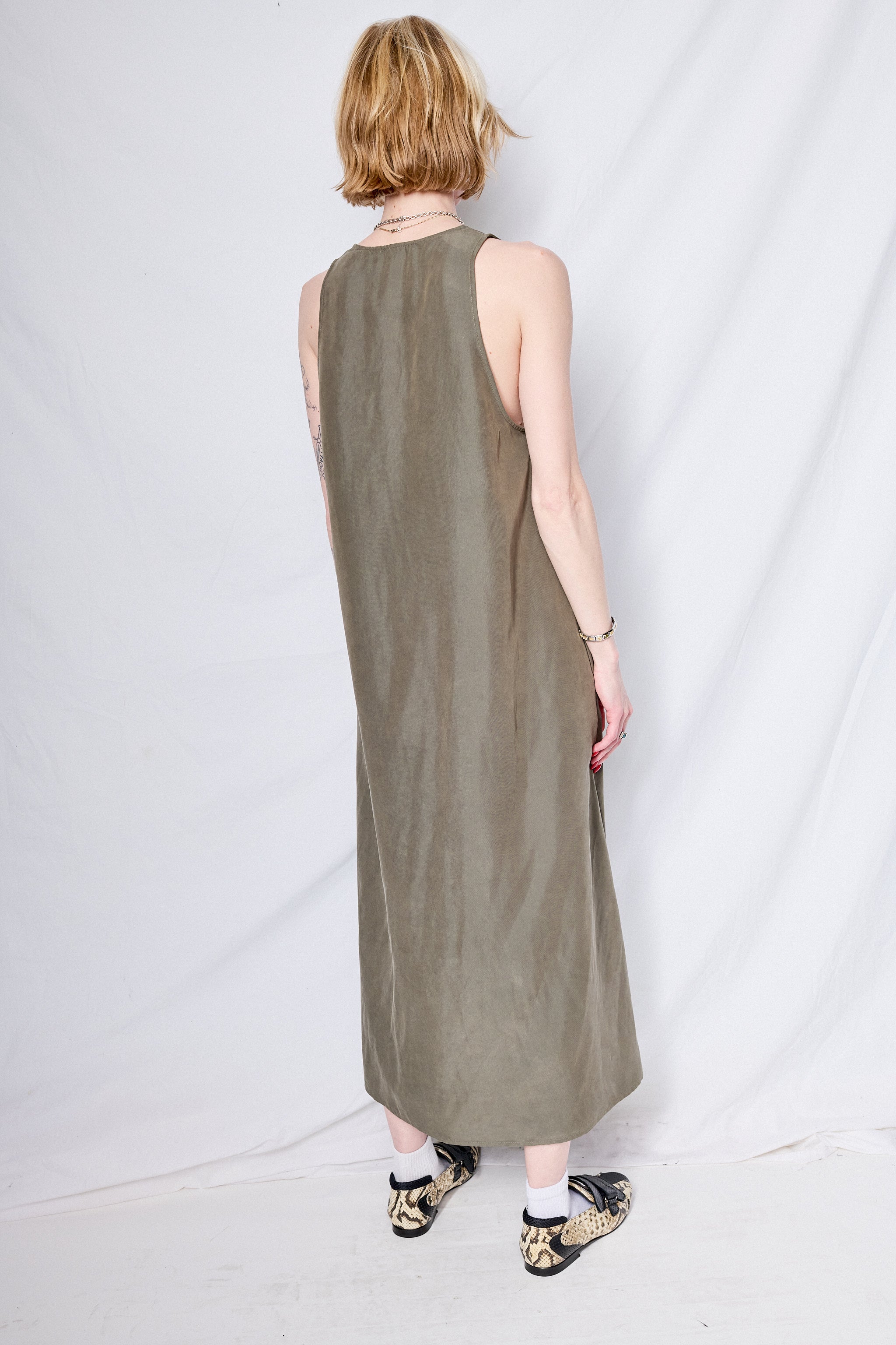 Grey Modal Poplin Trapeze Dress
