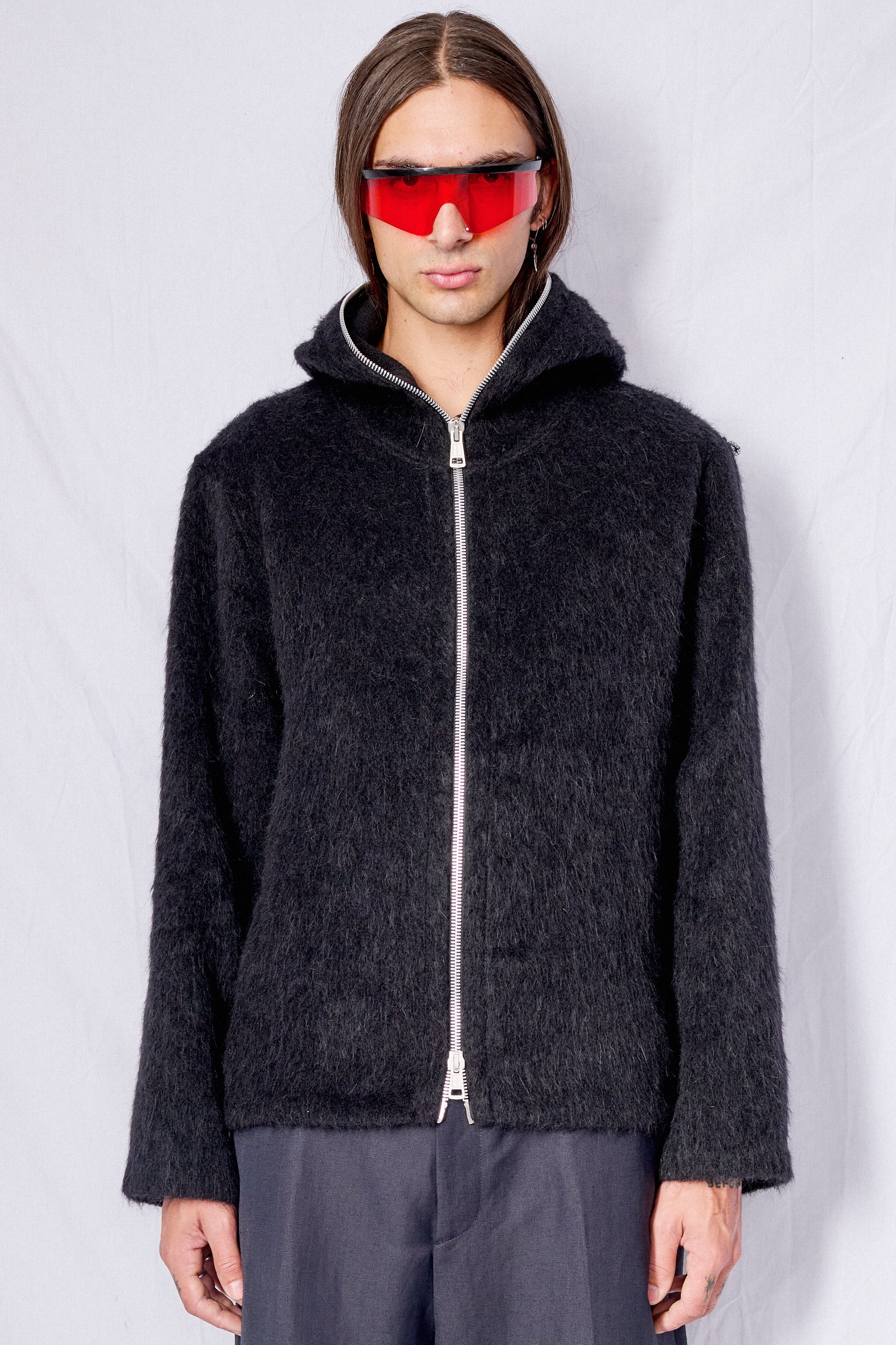 大人気☆【Our Legacy】Full Zip Hood Black Hairy Wool Our Legacy - Full Zip Hood Black Hairy Wool