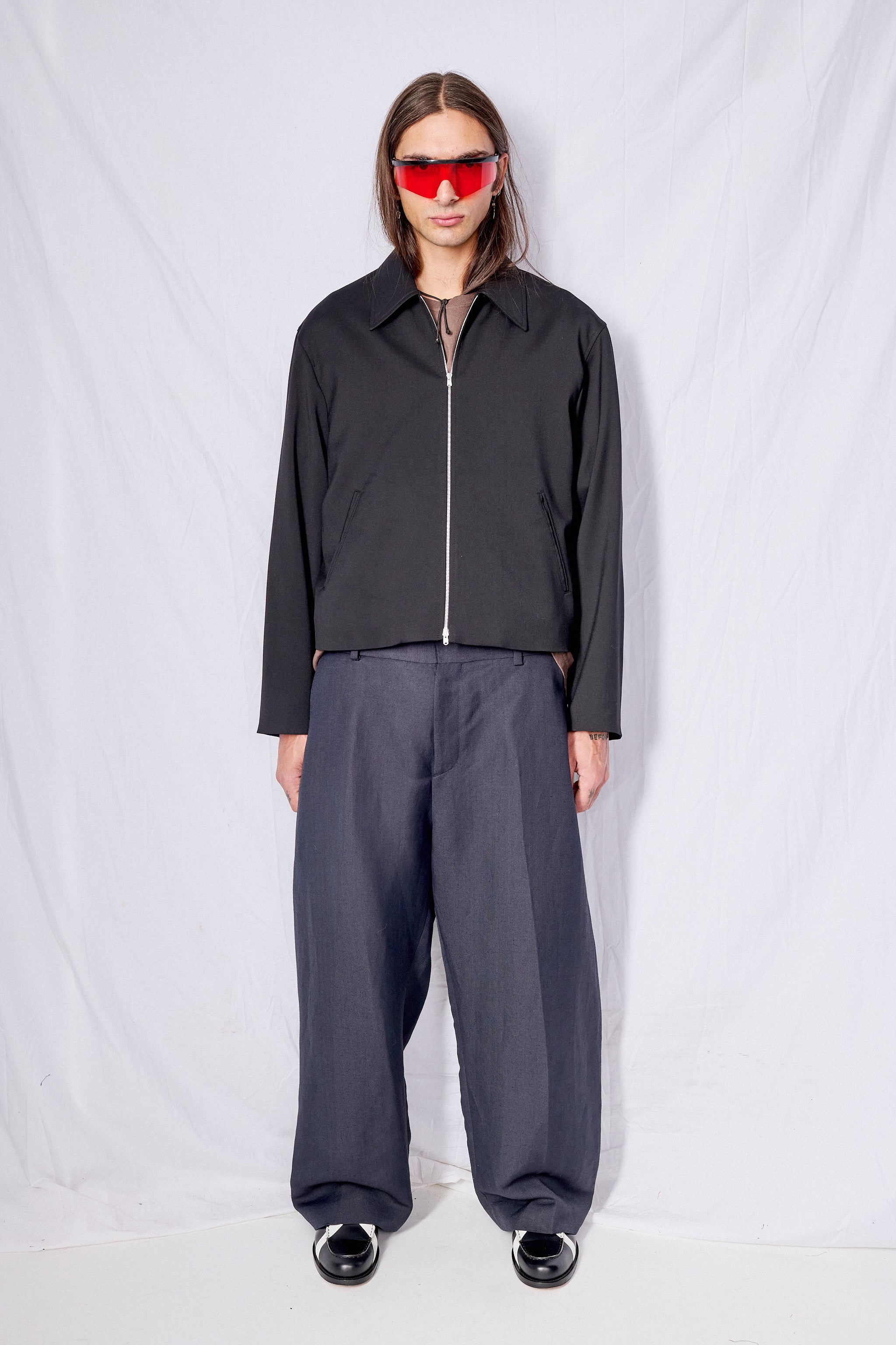 Black Worsted Wool Mini Jacket