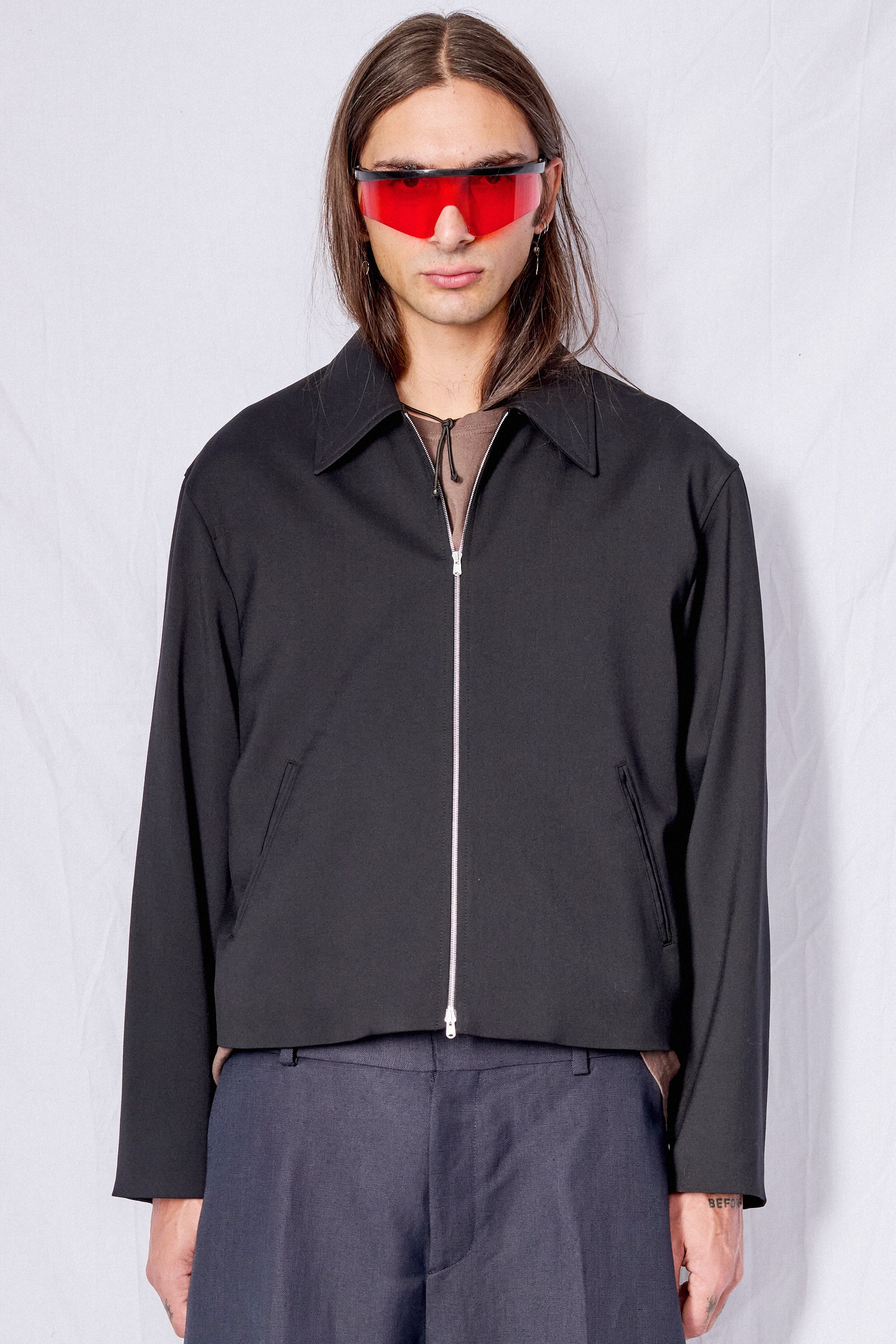 Black Worsted Wool Mini Jacket