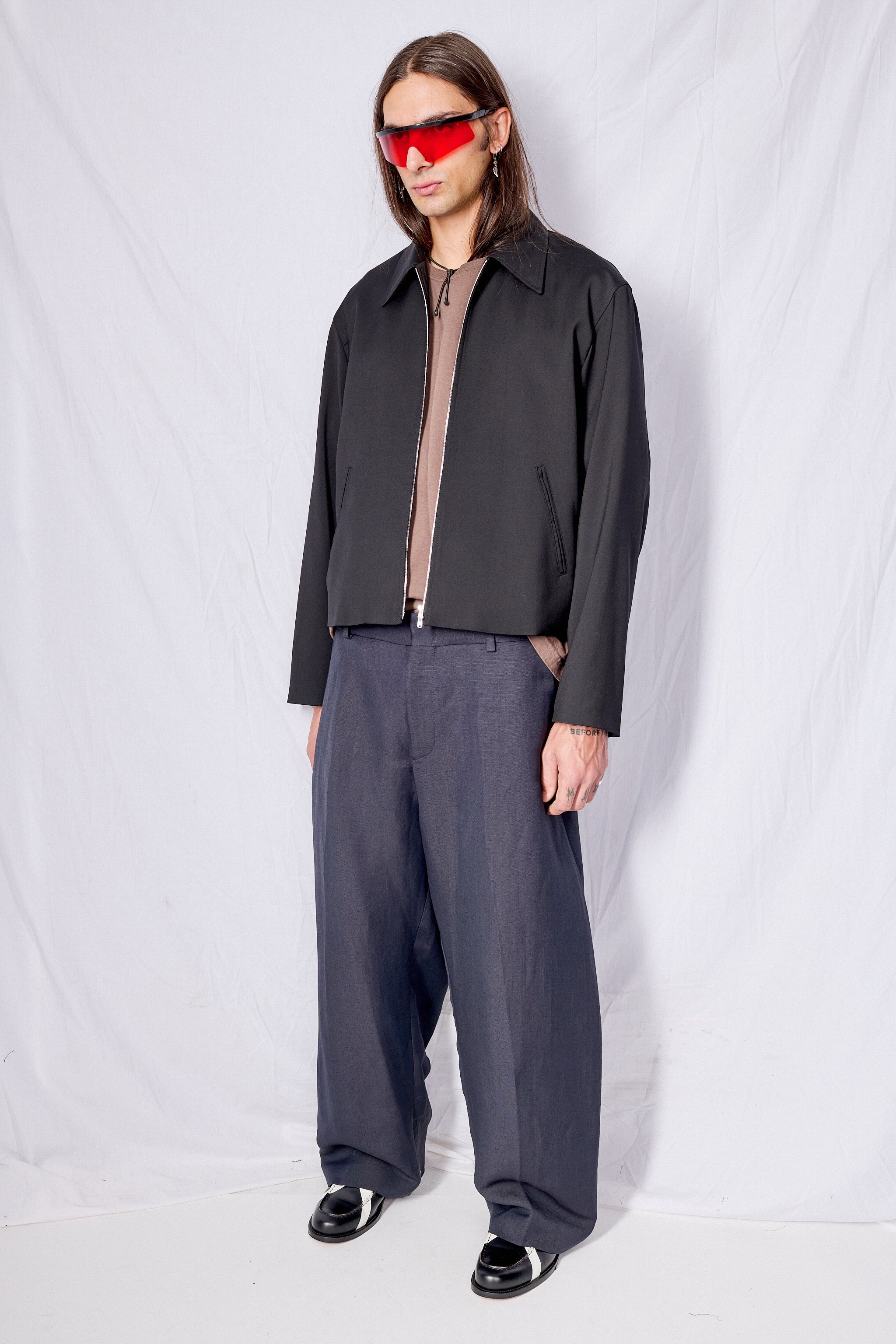 Black Worsted Wool Mini Jacket