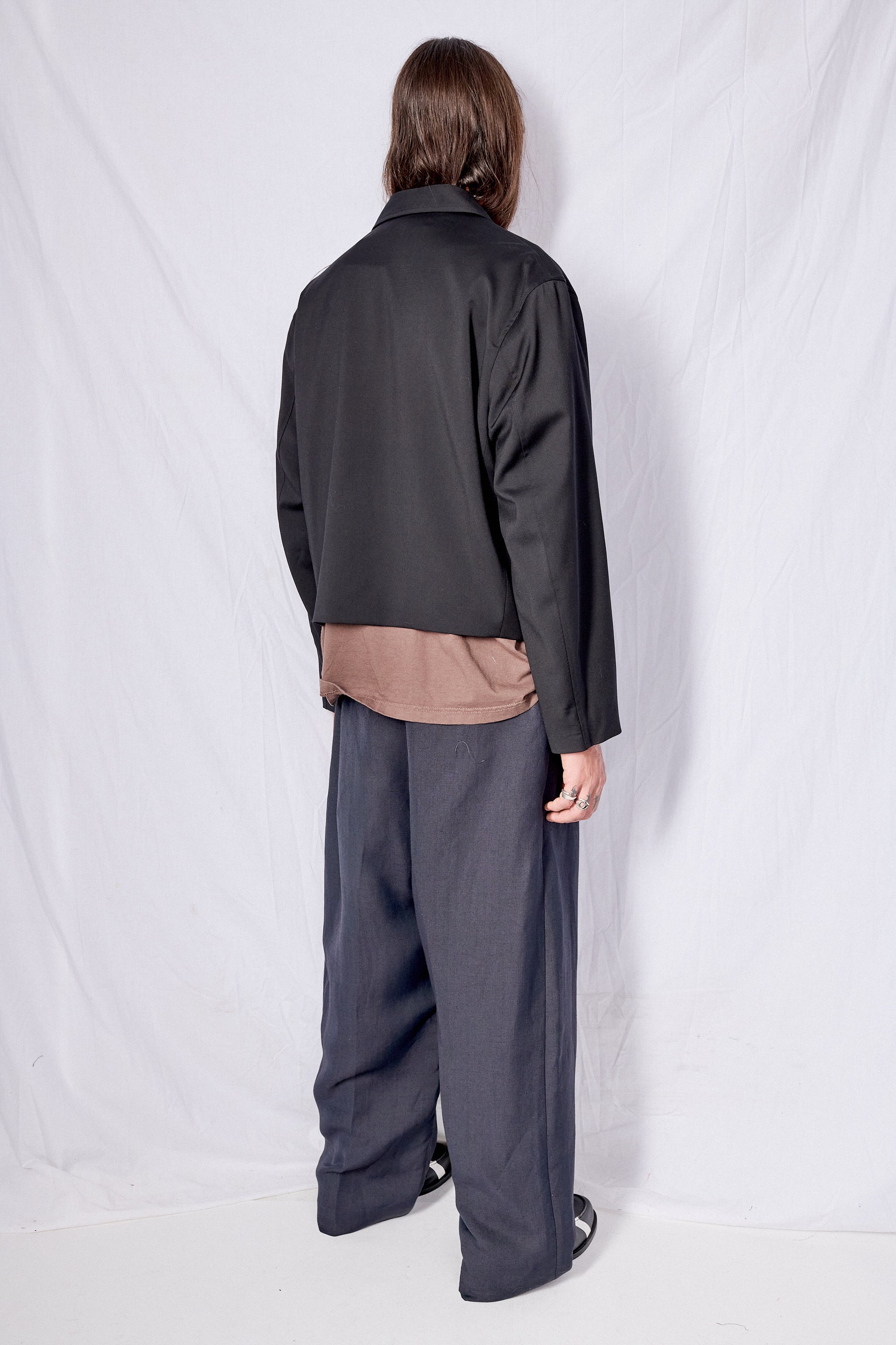 Black Worsted Wool Mini Jacket