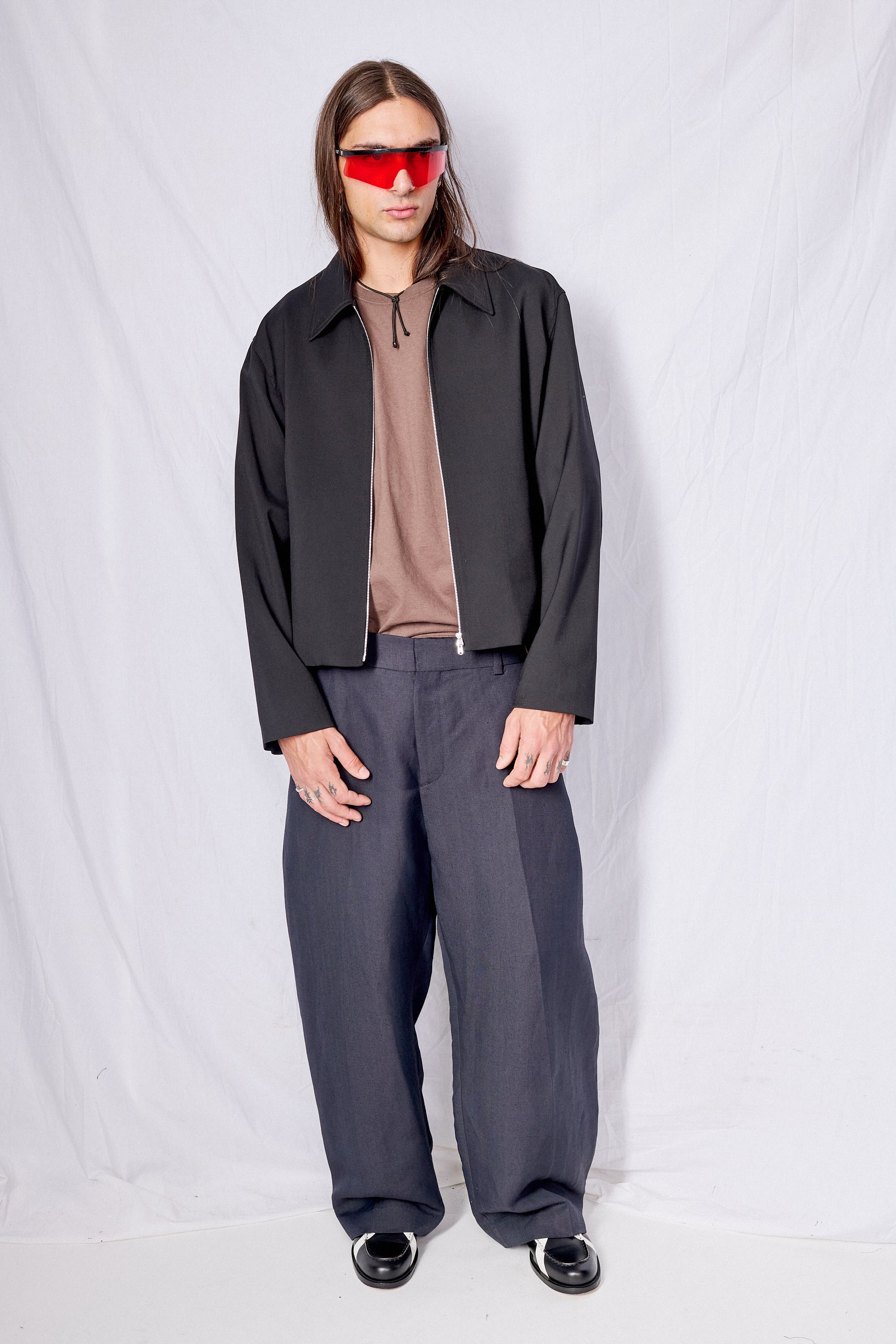 Black Worsted Wool Mini Jacket