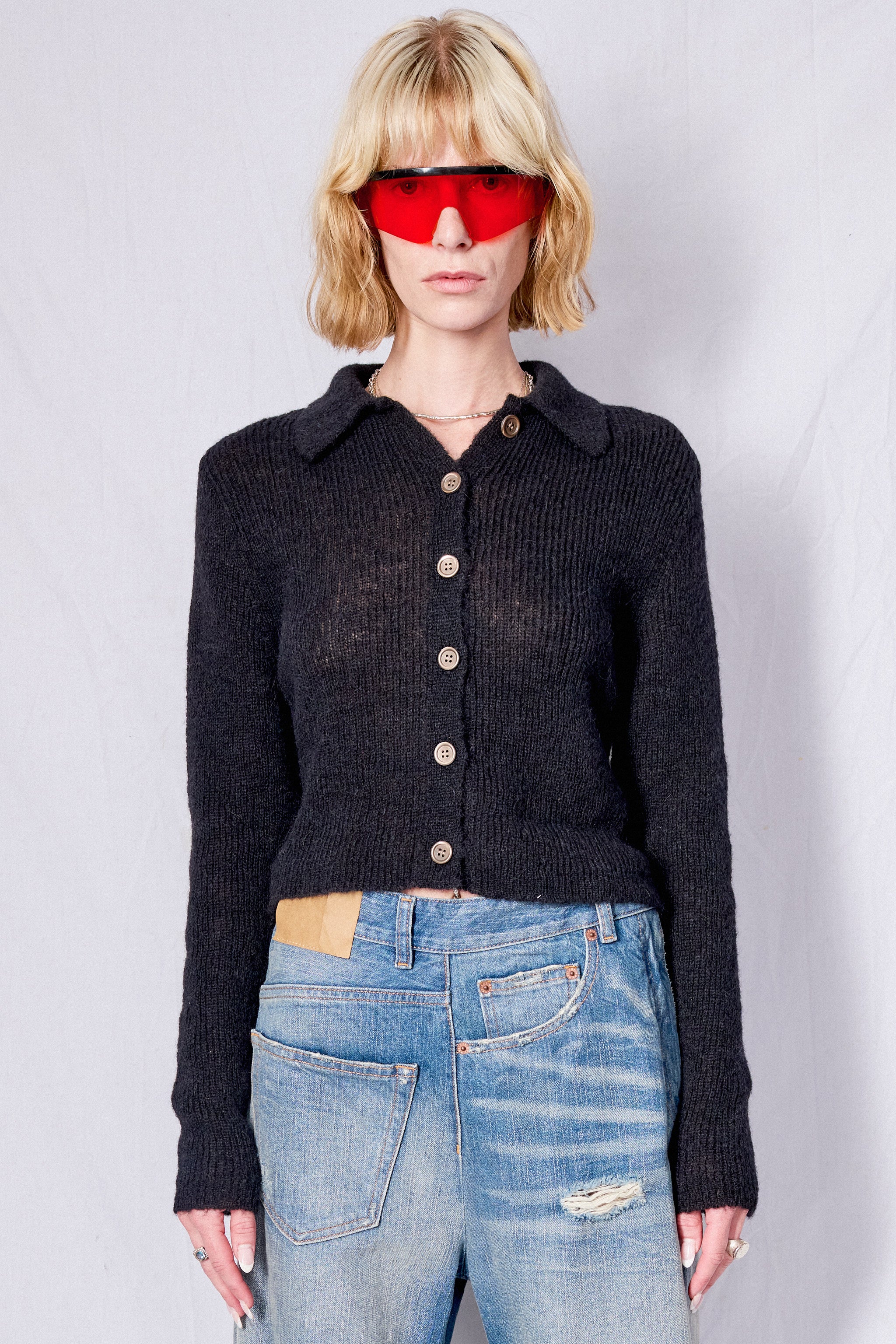 Black Fuzzy Alpaca Mazzy Polo