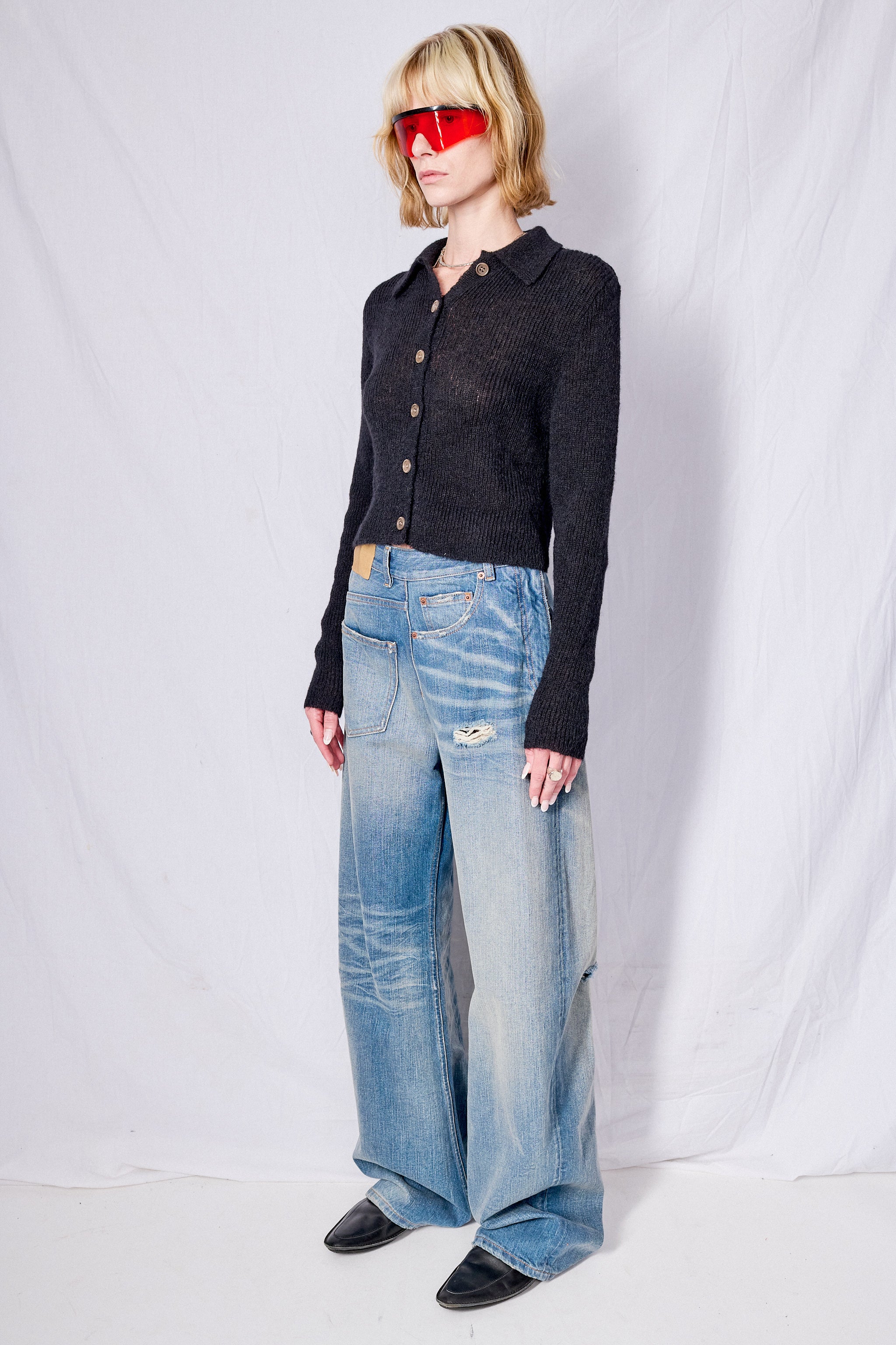 Black Fuzzy Alpaca Mazzy Polo