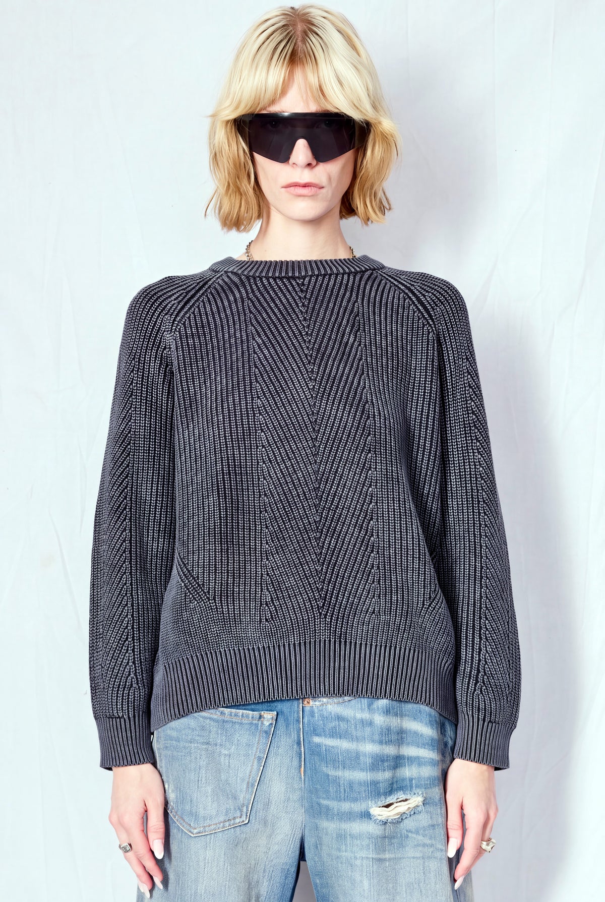 Black Chelsea Washed Cotton Sweater