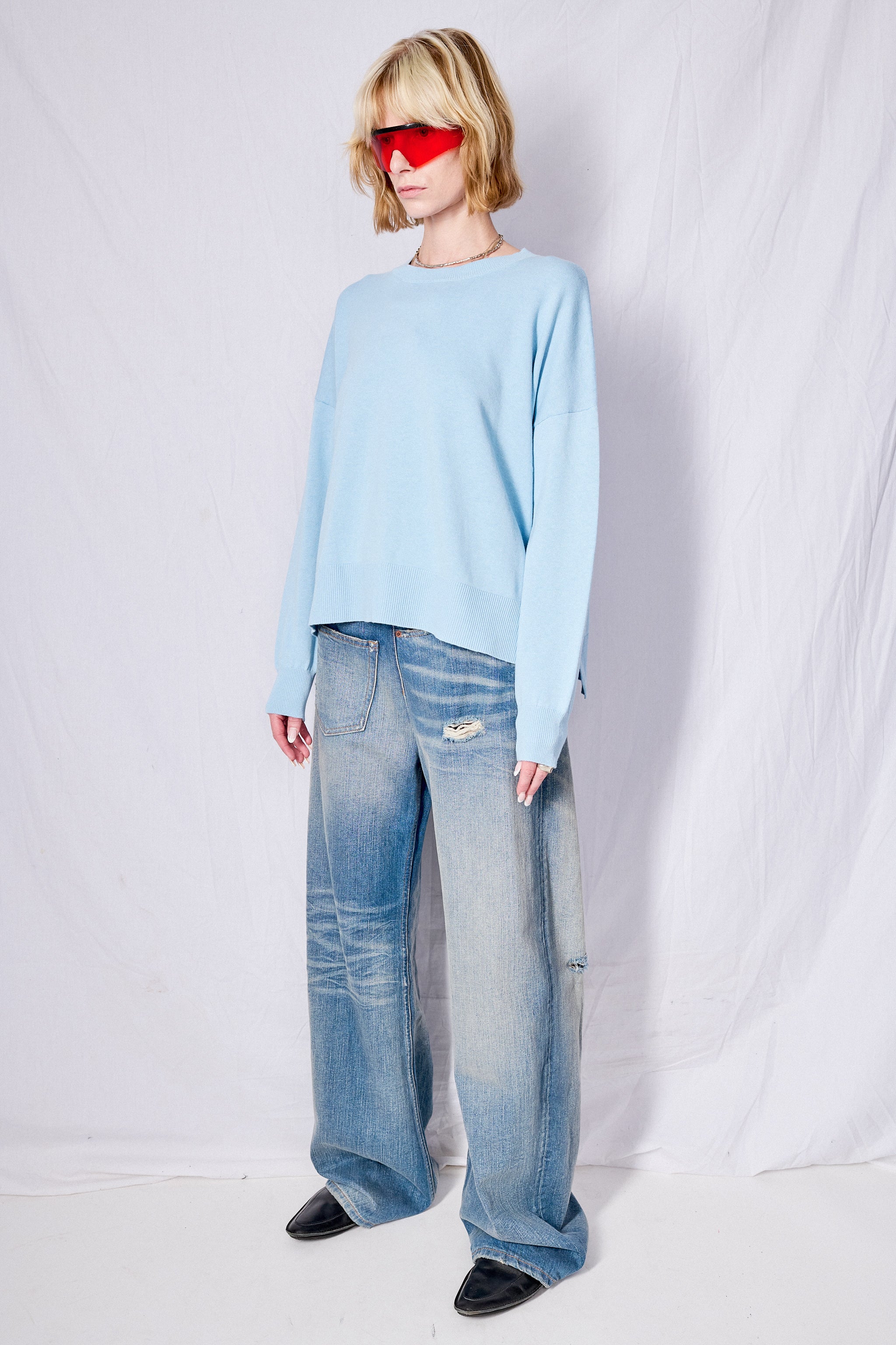 Light Blue Elle Cotton Cashmere Sweater
