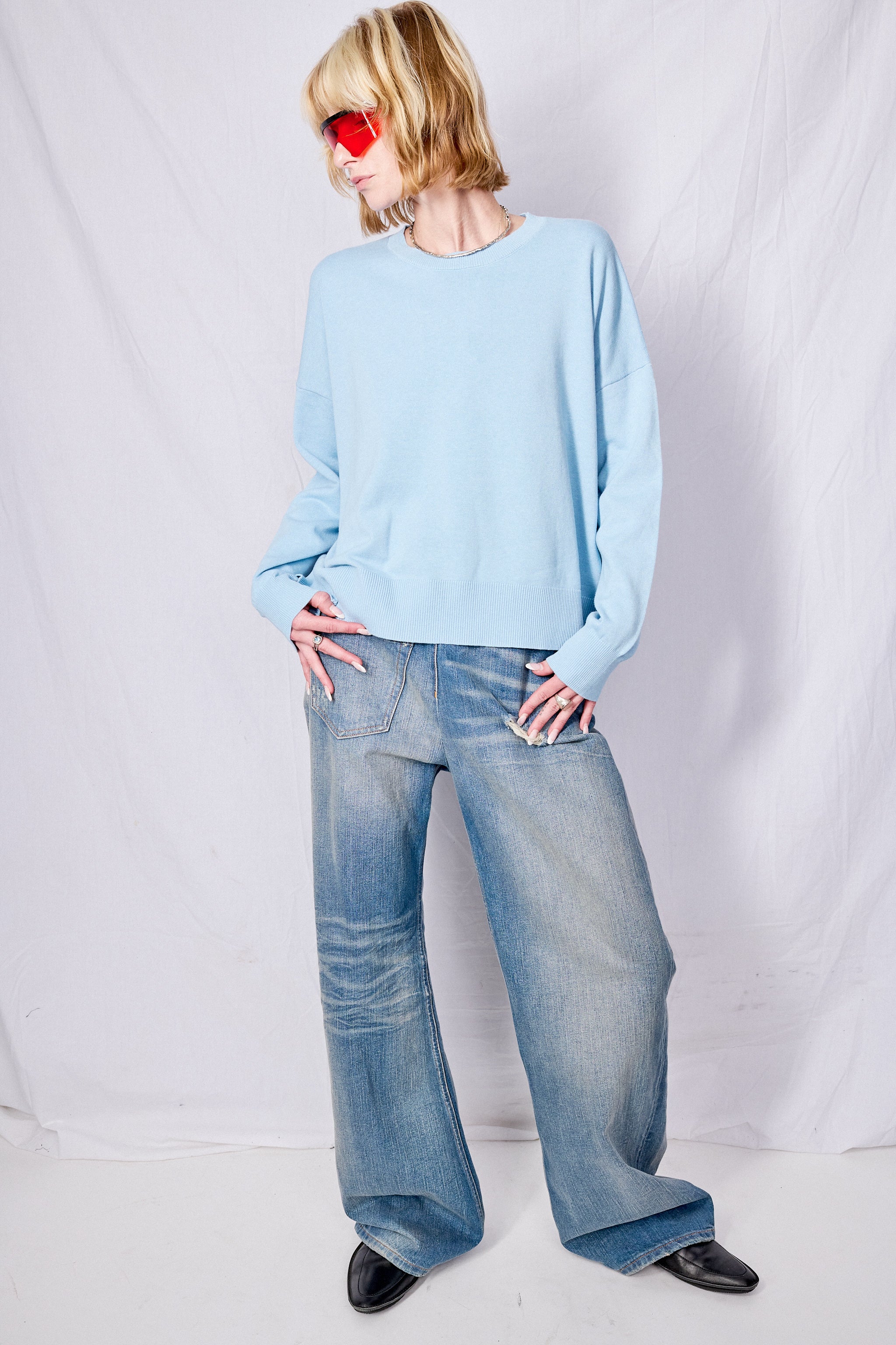 Light Blue Elle Cotton Cashmere Sweater