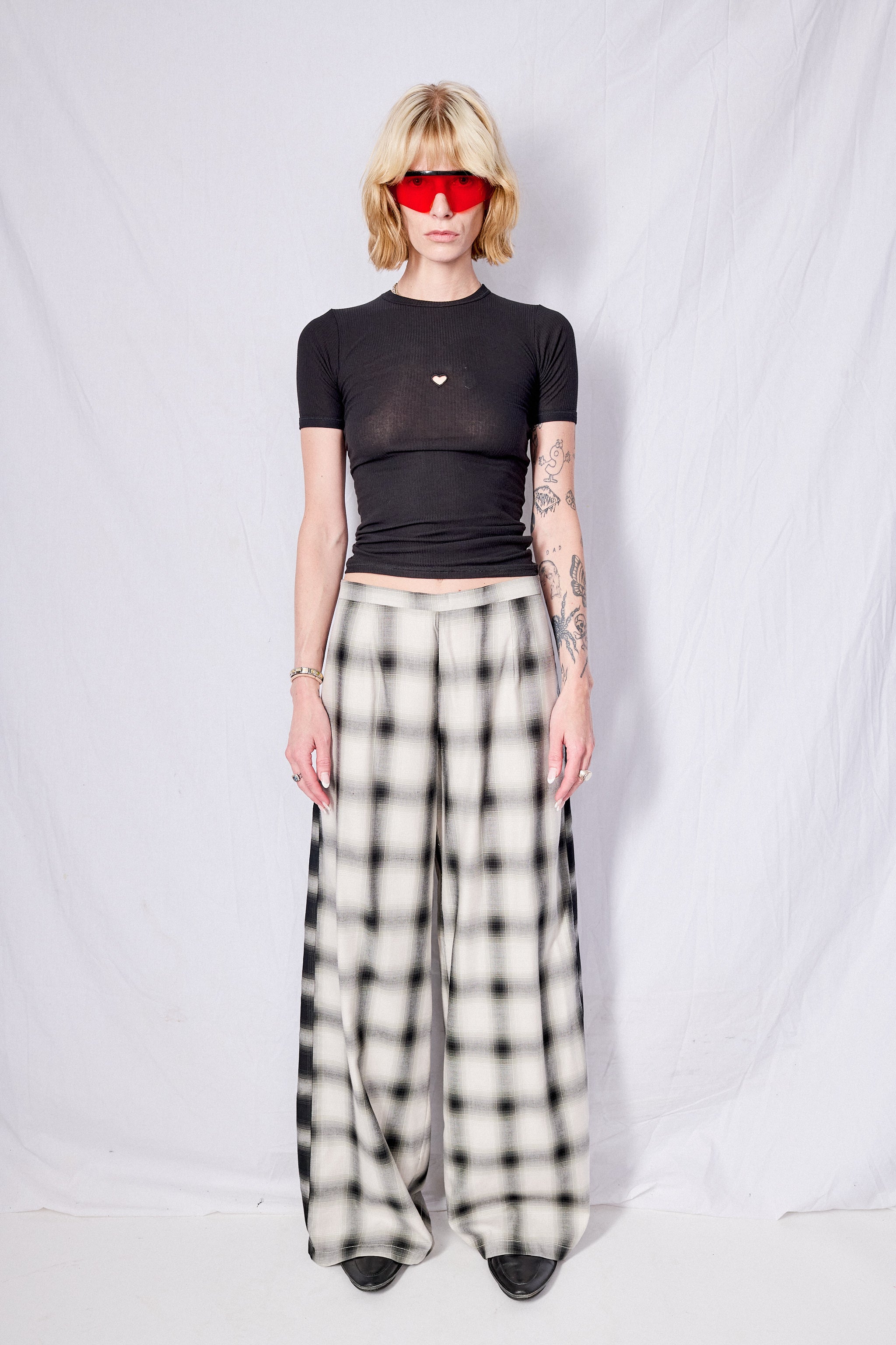 White Plaid Clean Pant