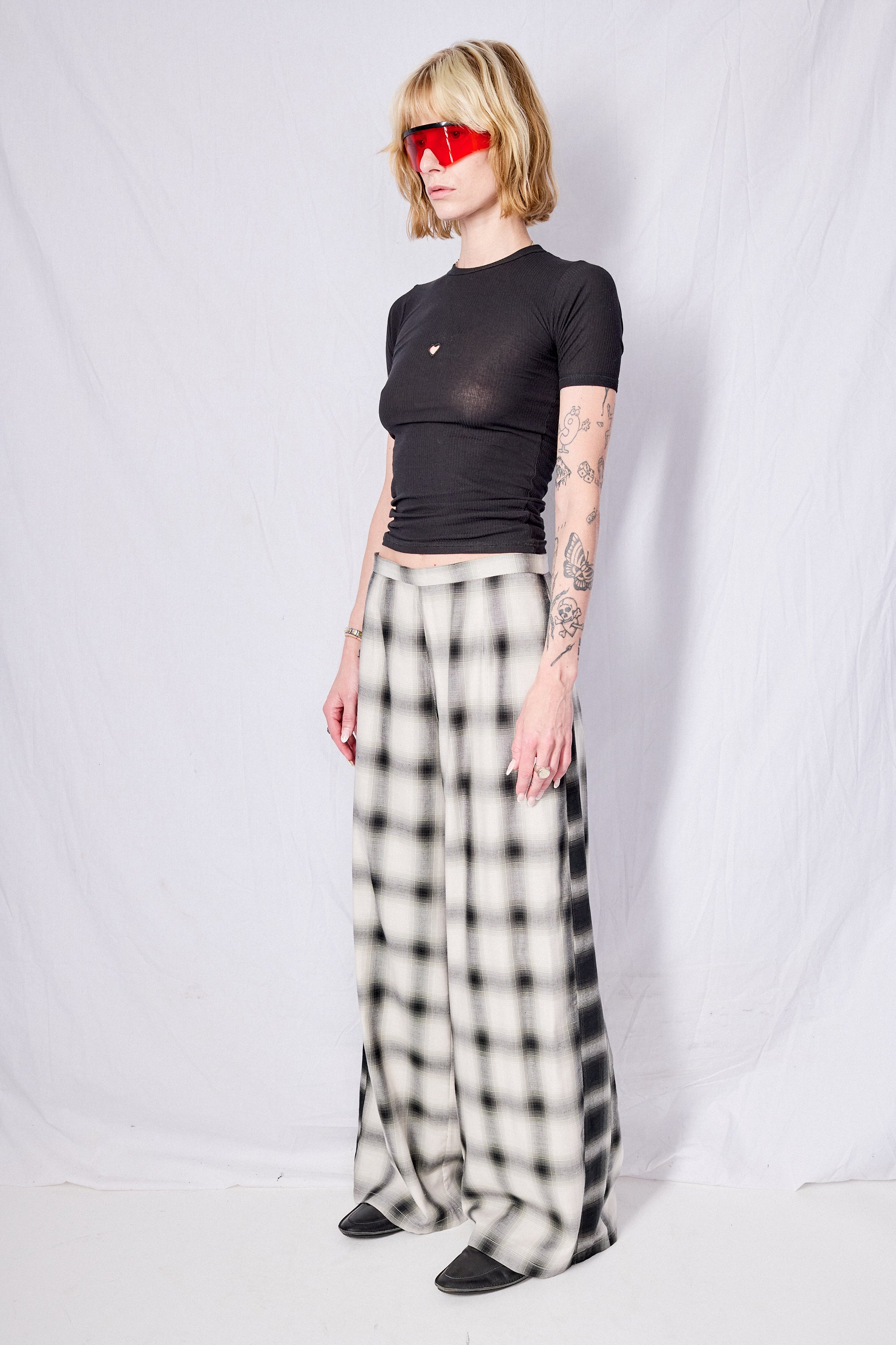 White Plaid Clean Pant