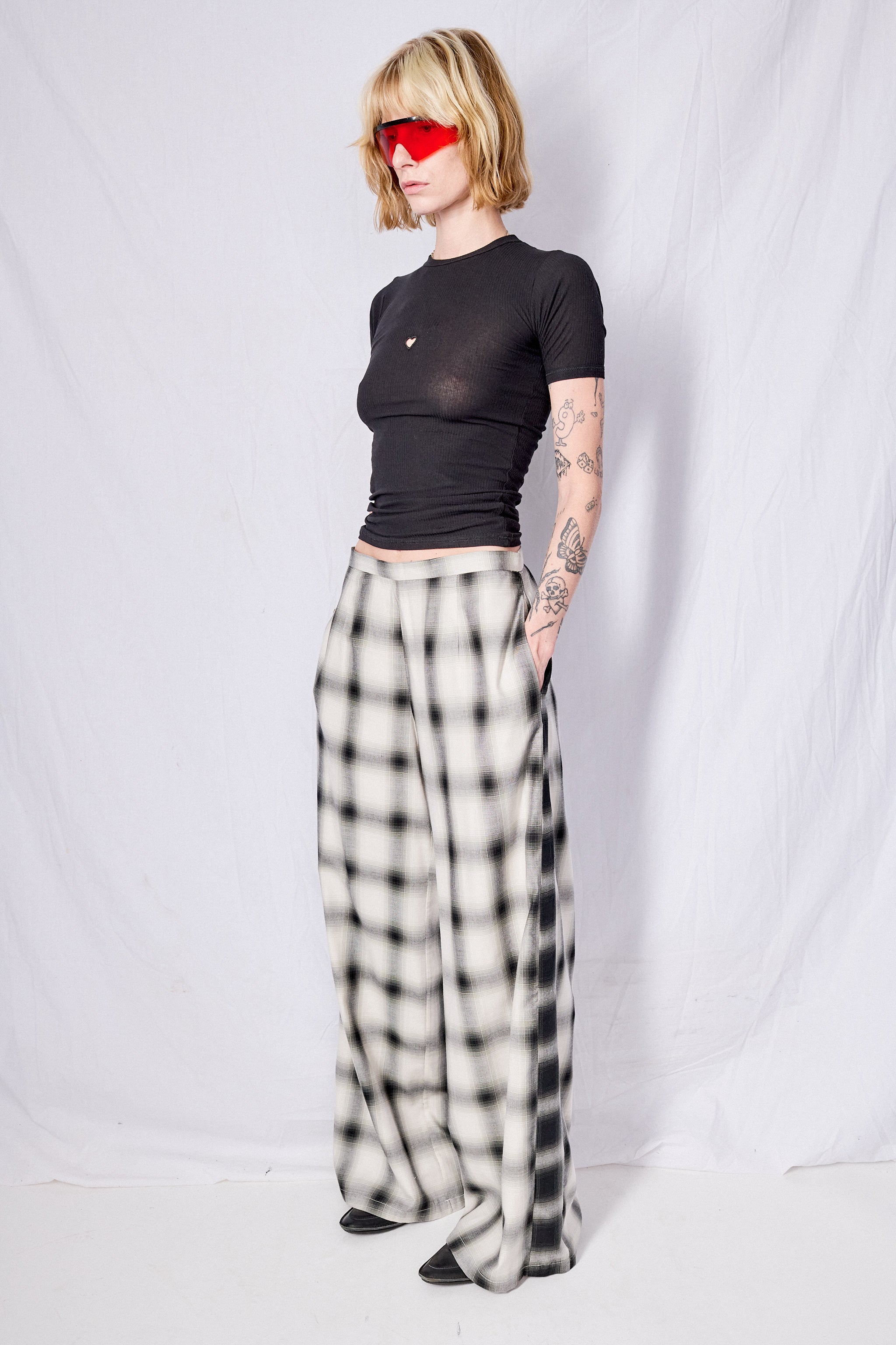 White Plaid Clean Pant