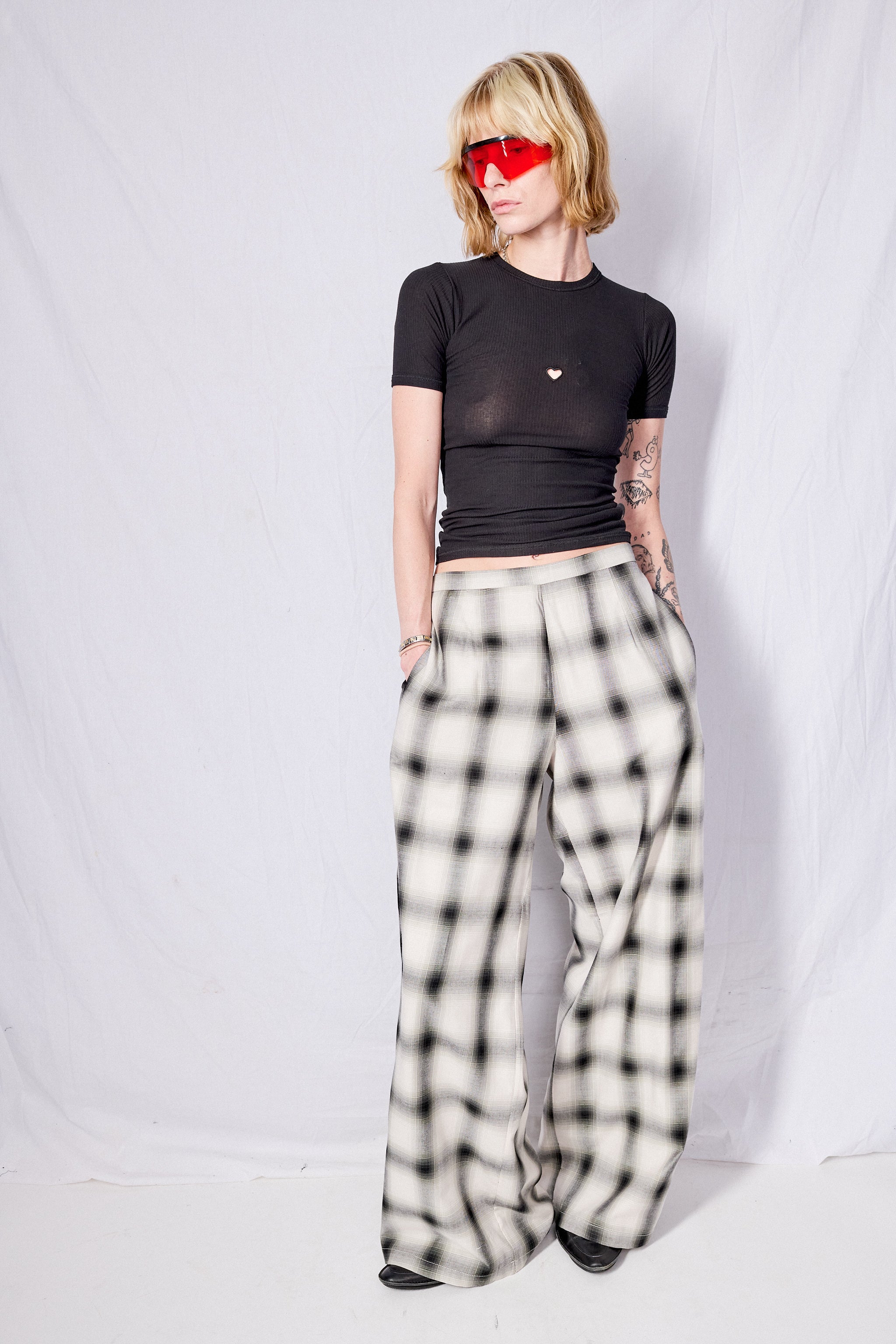 White Plaid Clean Pant