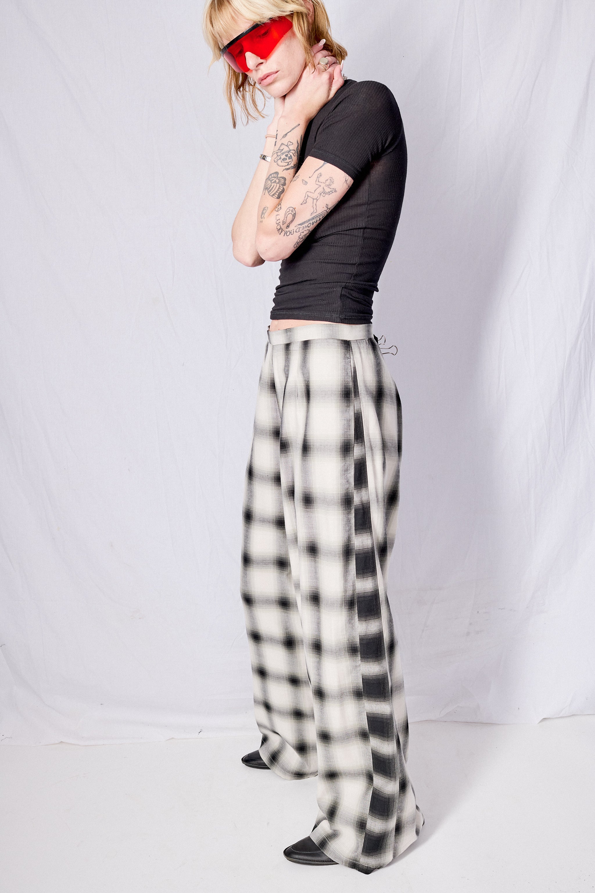 White Plaid Clean Pant