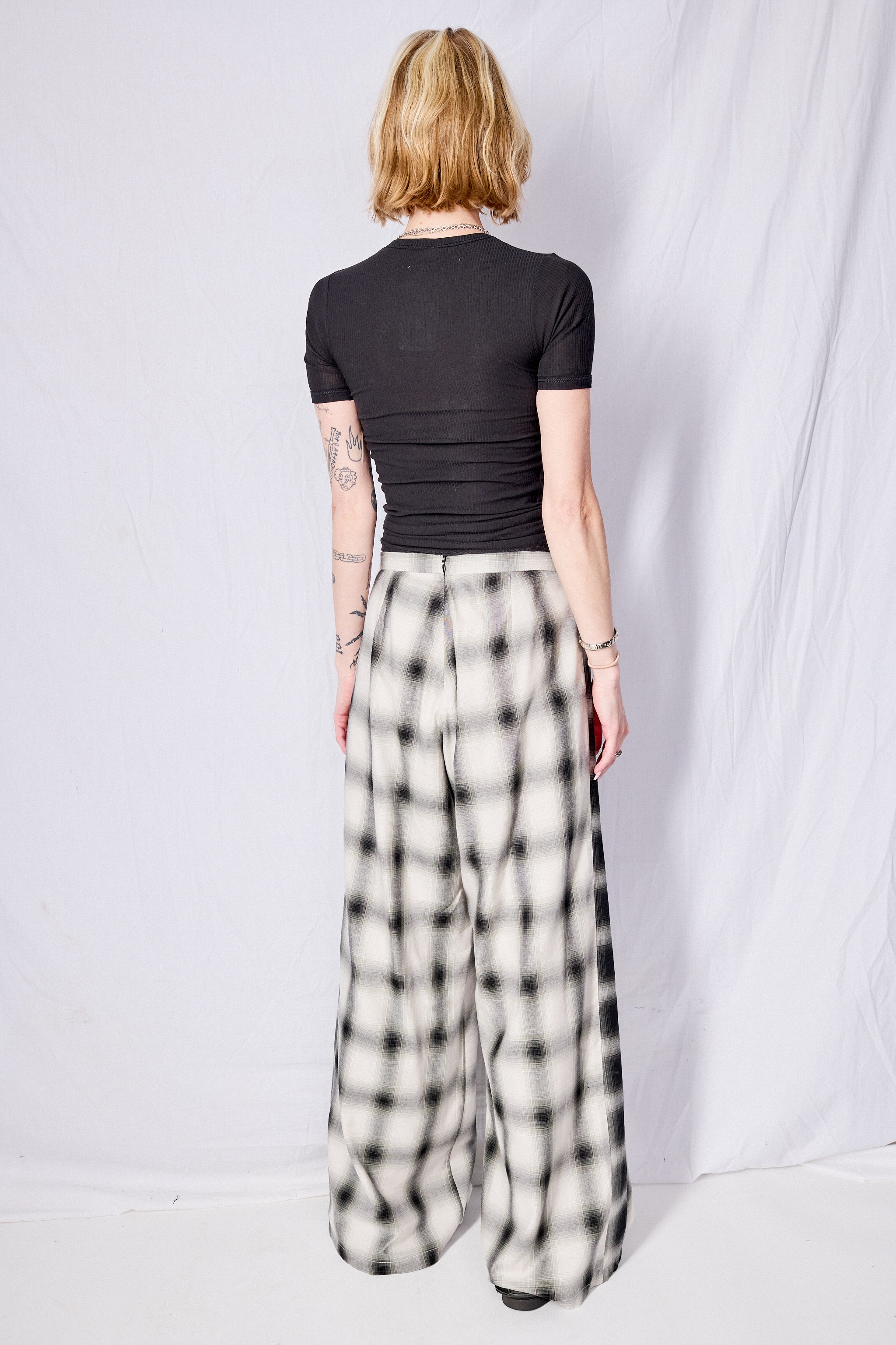 White Plaid Clean Pant