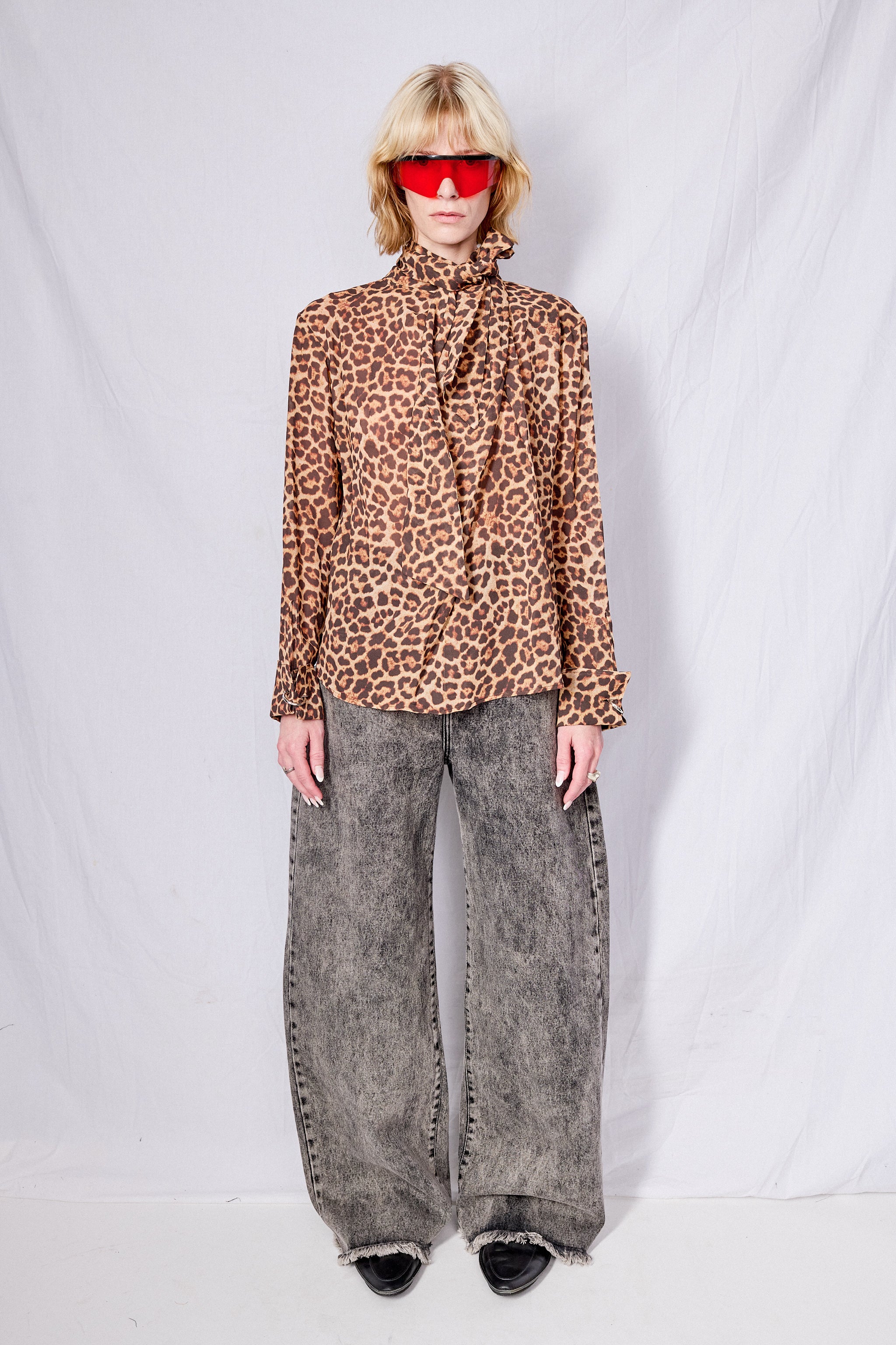 Leopard Printed Chiffon Draped Neck Blouse
