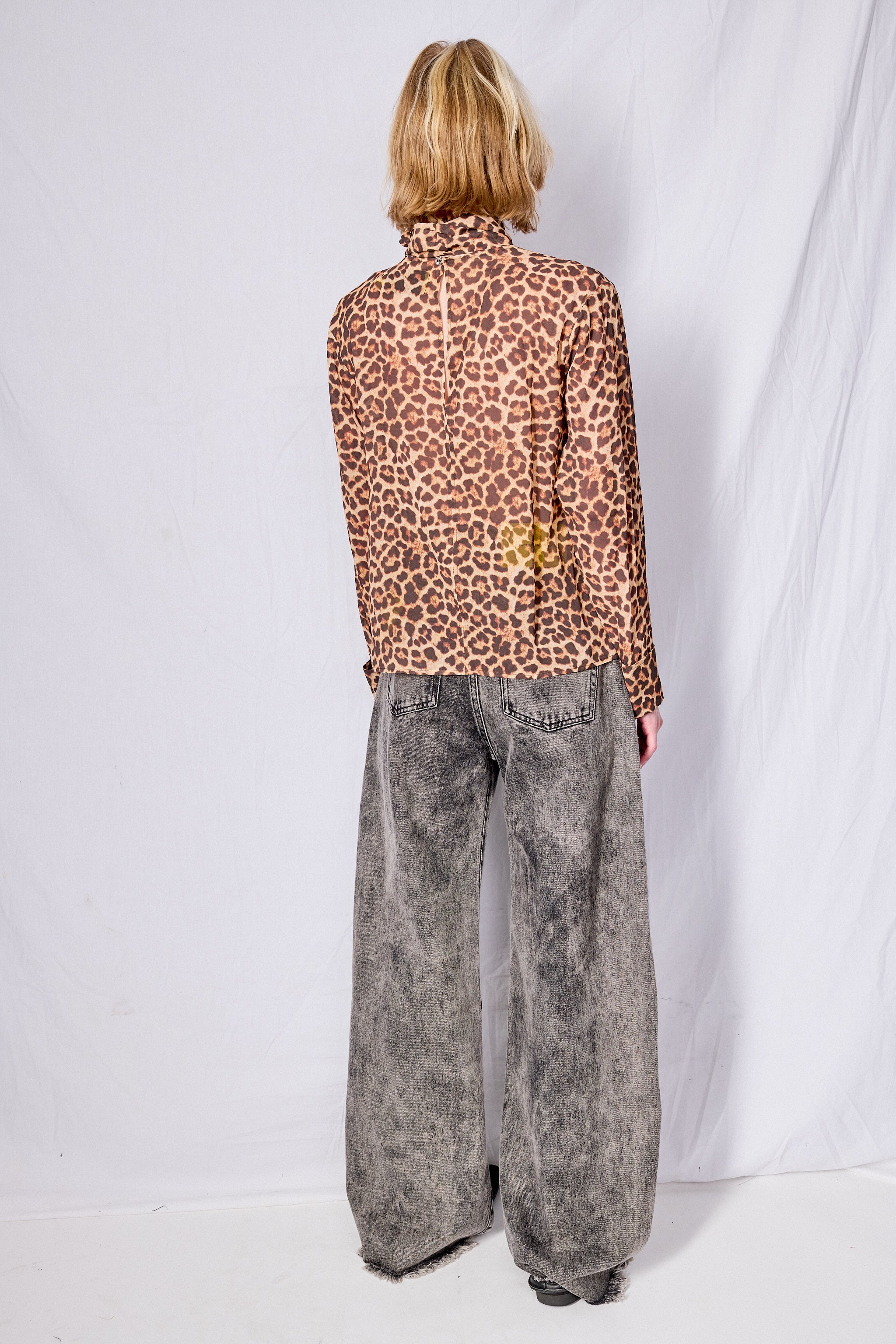 Leopard Printed Chiffon Draped Neck Blouse
