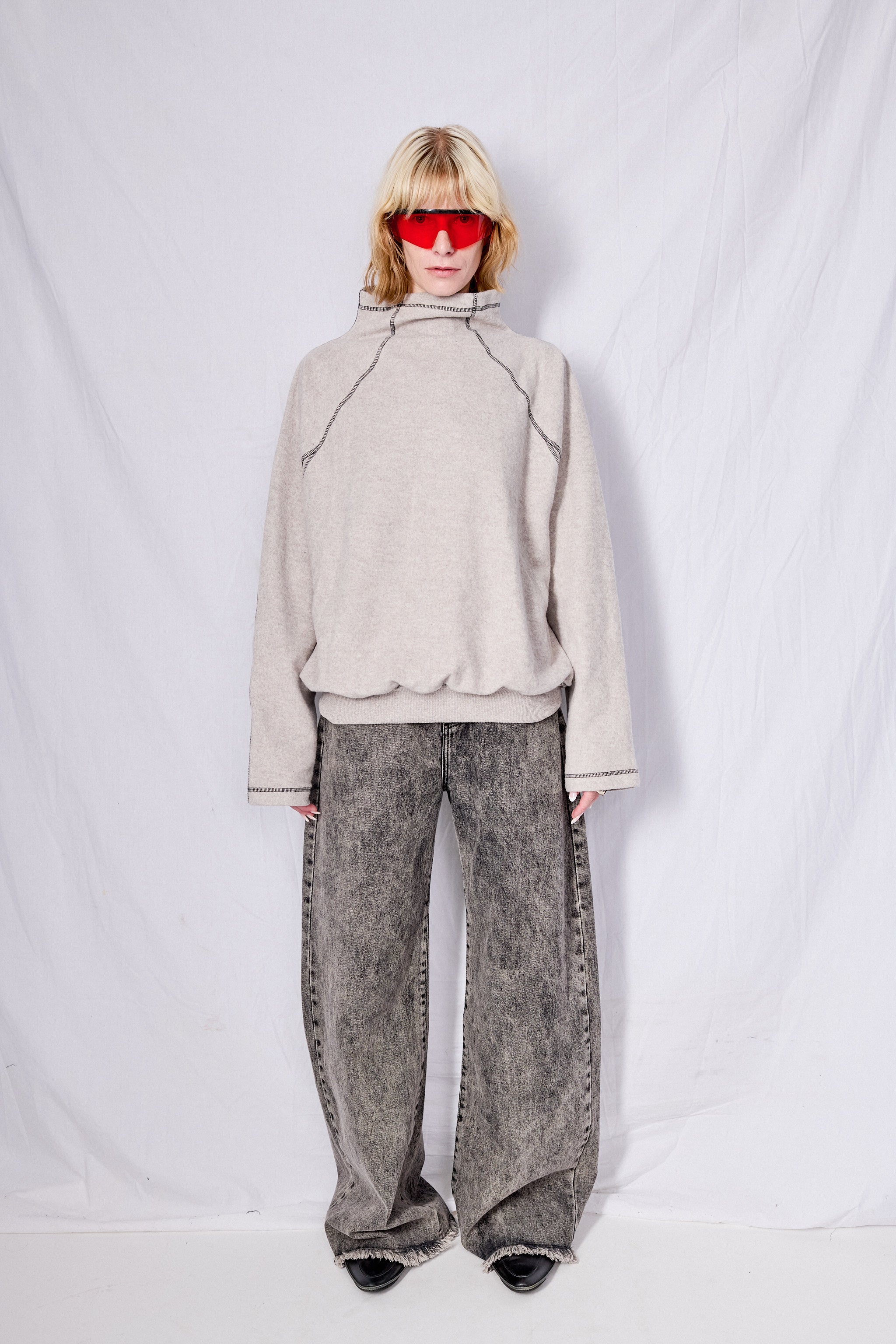 Grey Melange Fold Turtleneck