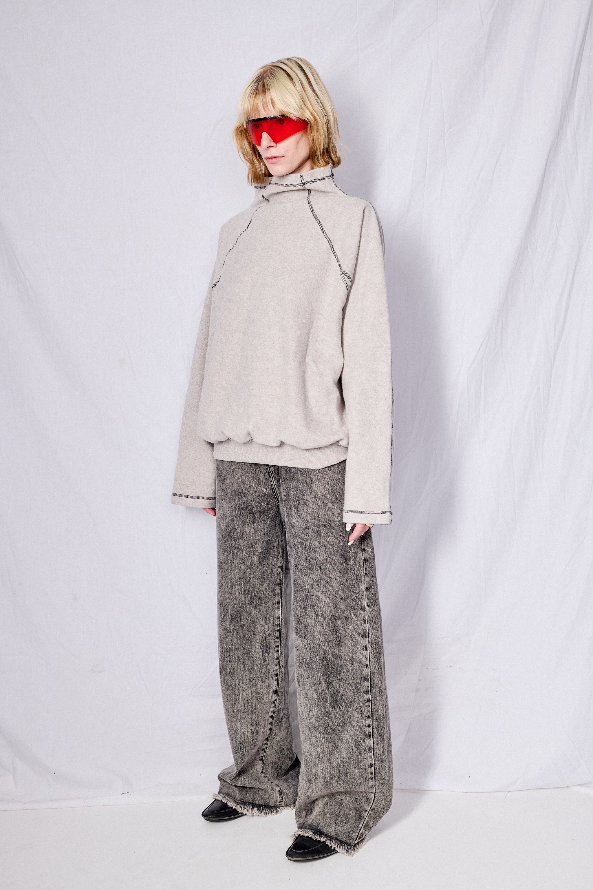 Grey Melange Fold Turtleneck