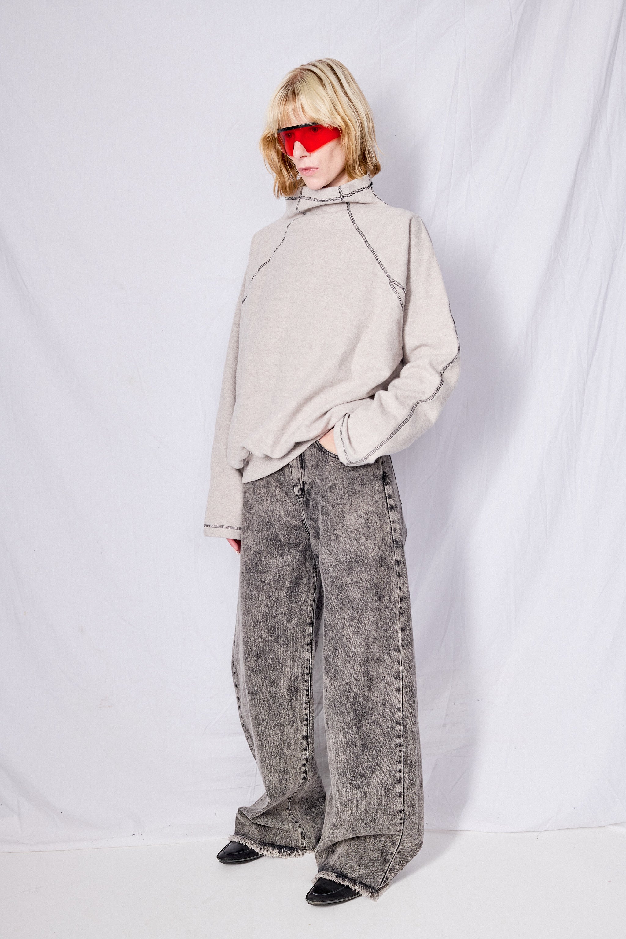 Grey Melange Fold Turtleneck