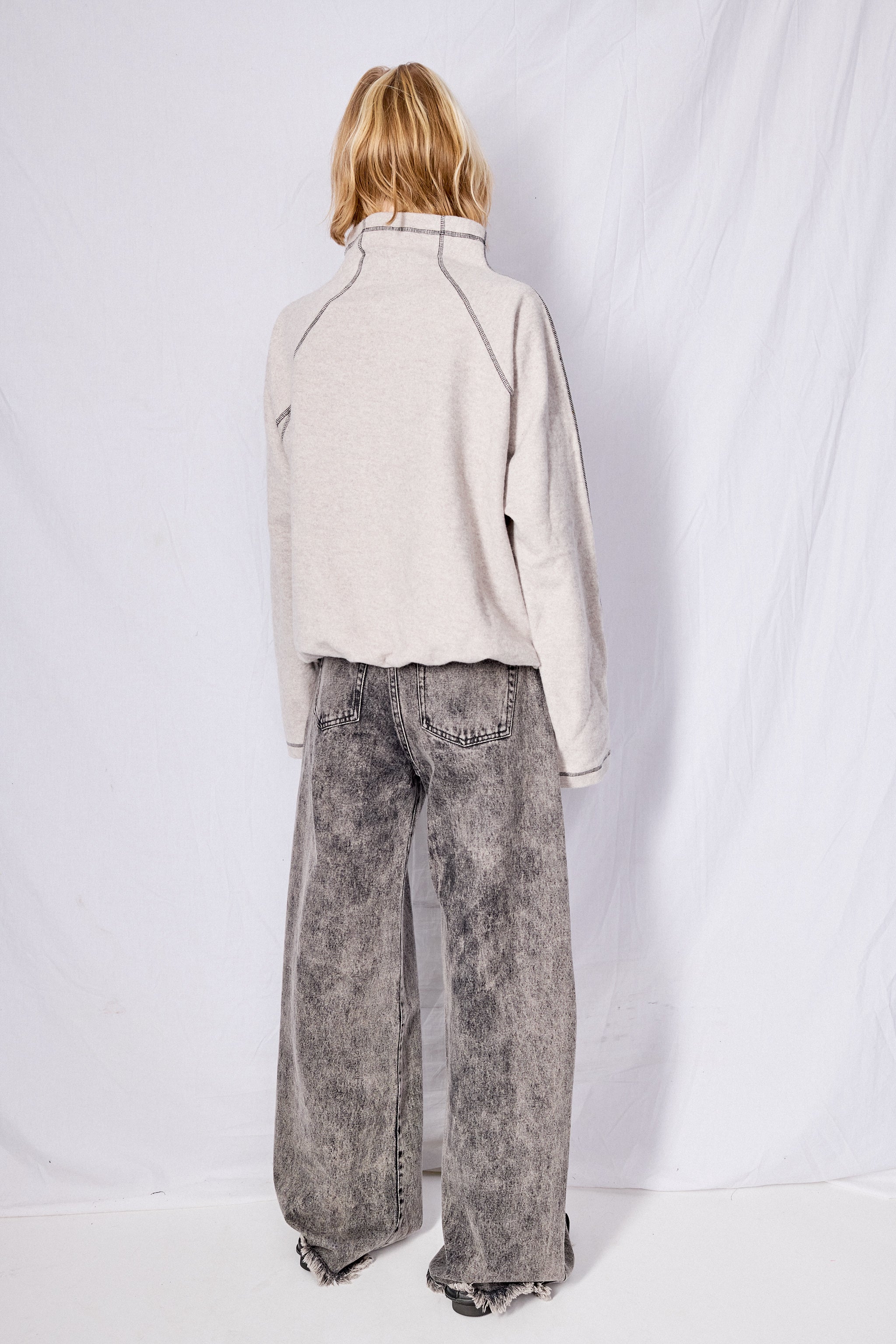Grey Melange Fold Turtleneck