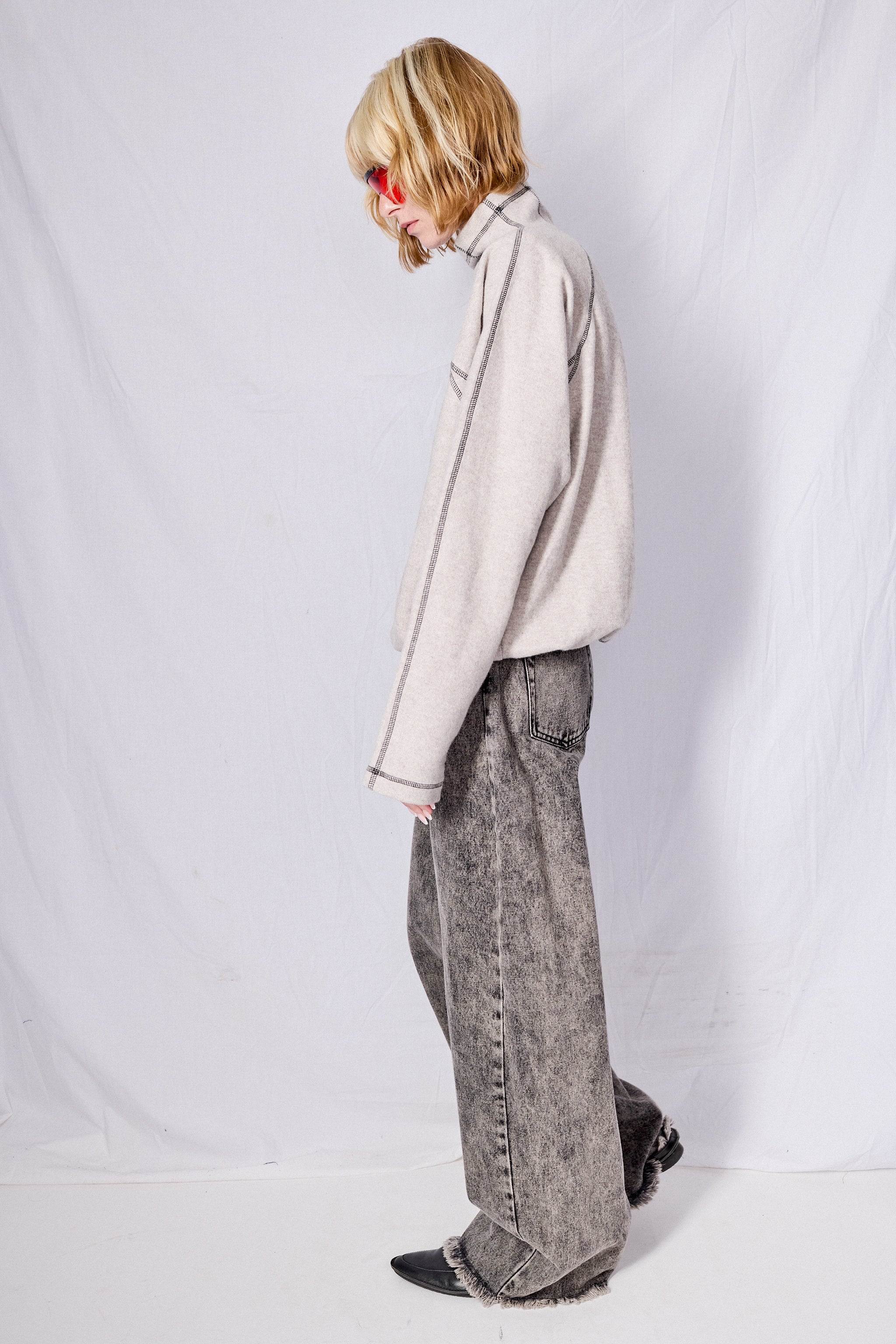 Grey Melange Fold Turtleneck