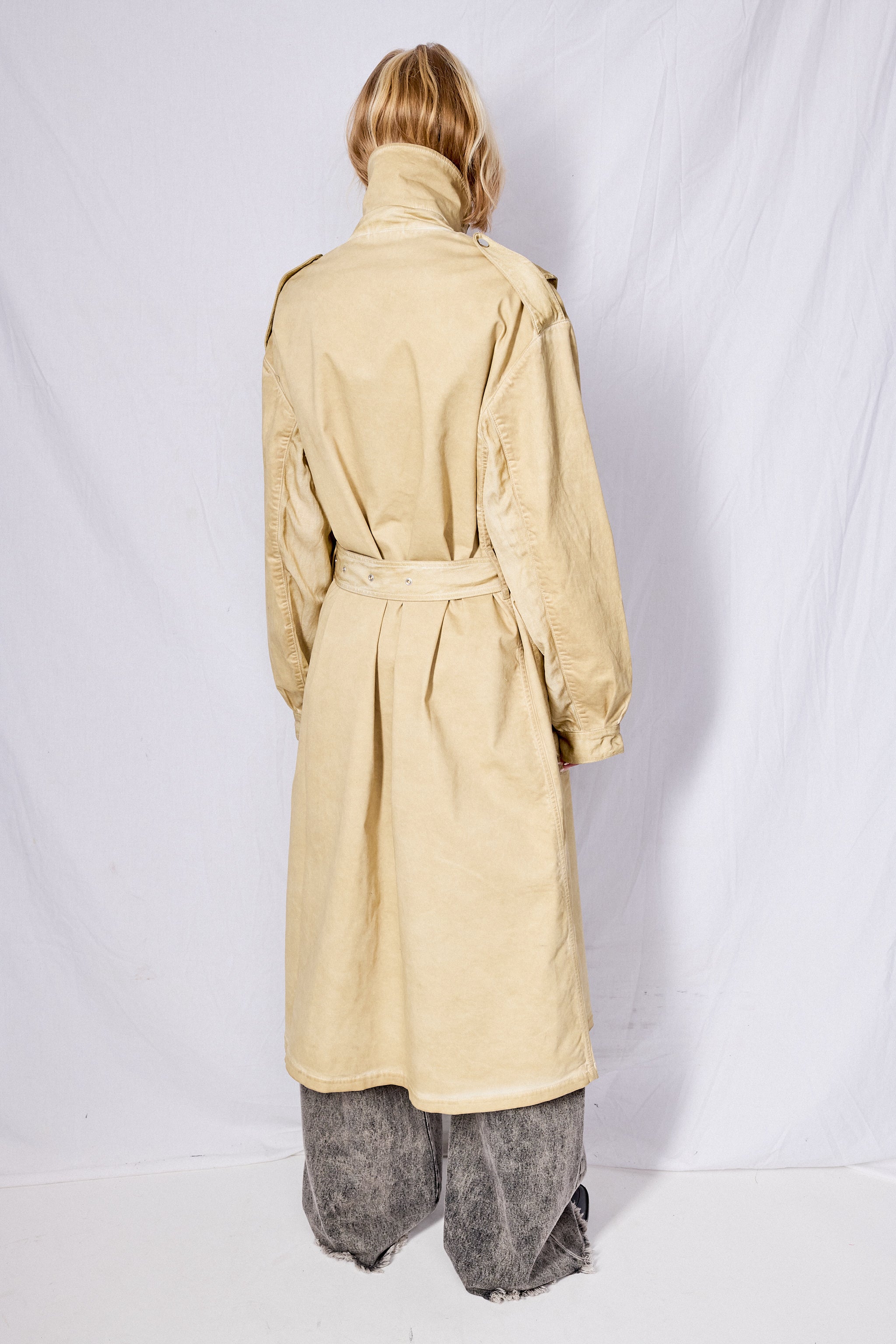 Khaki Cold Dye Long Trench Coat