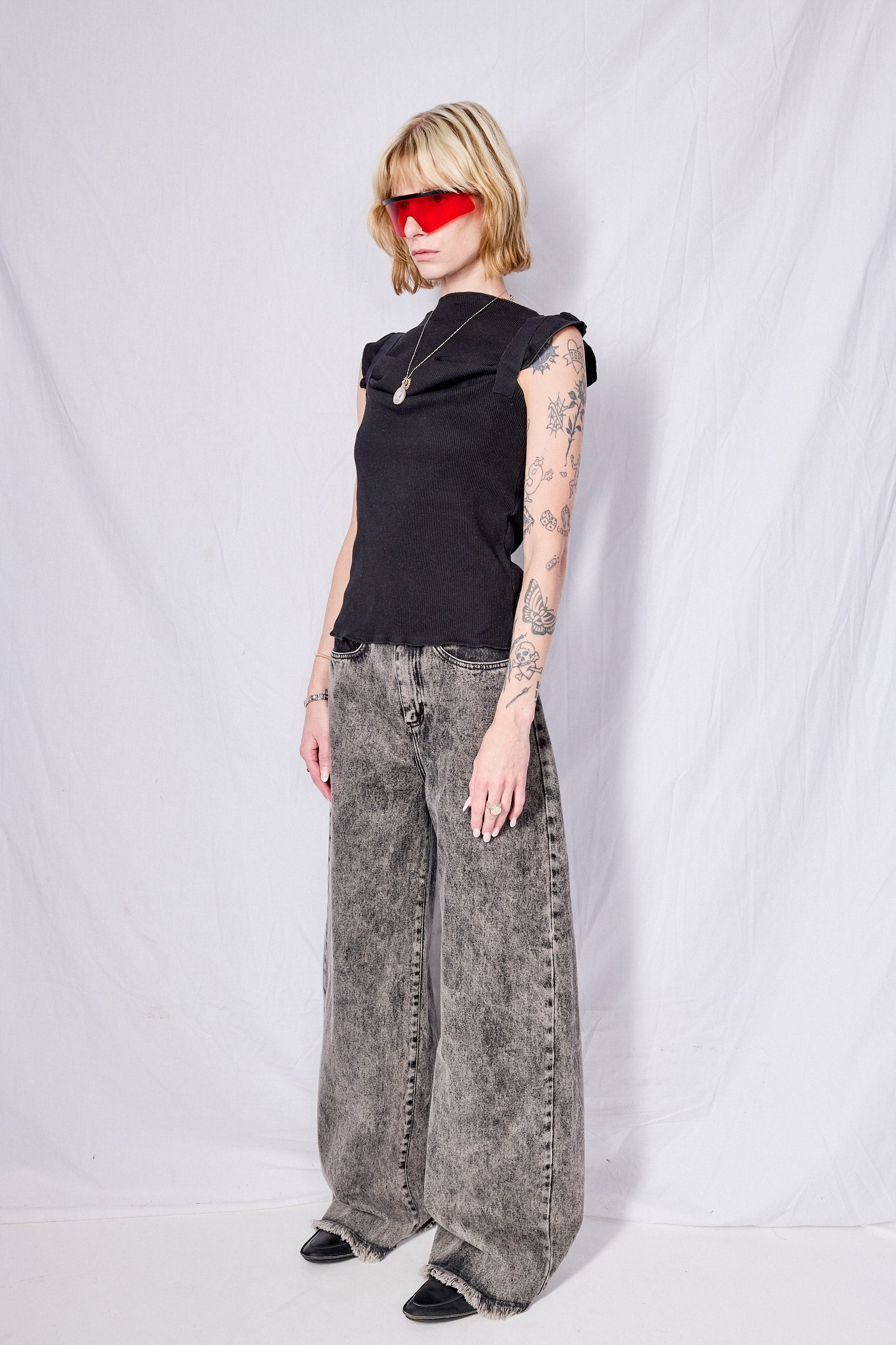 Black Acid Wash Boyfriend Jeans