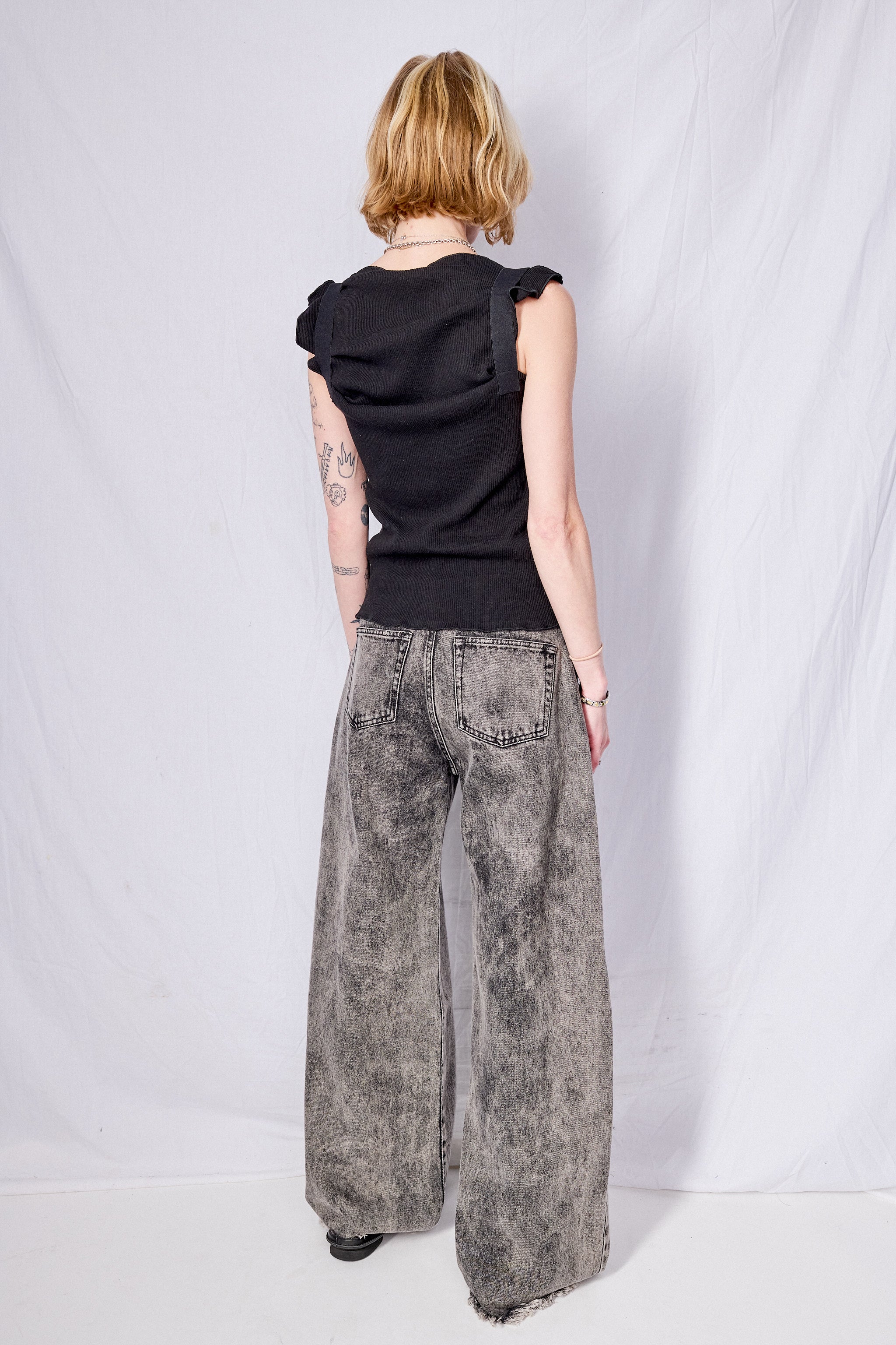 Black Acid Wash Boyfriend Jeans