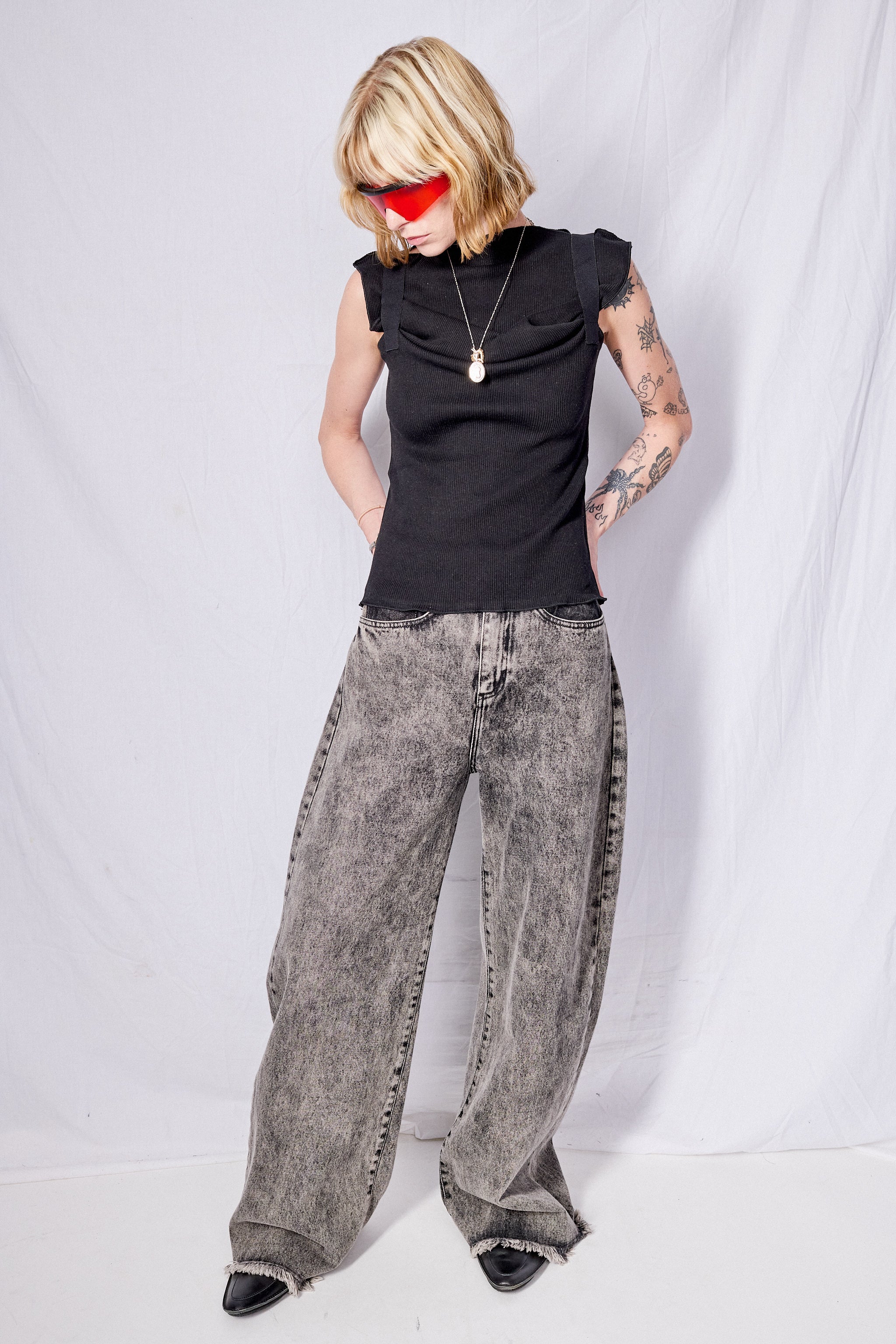Black Acid Wash Boyfriend Jeans