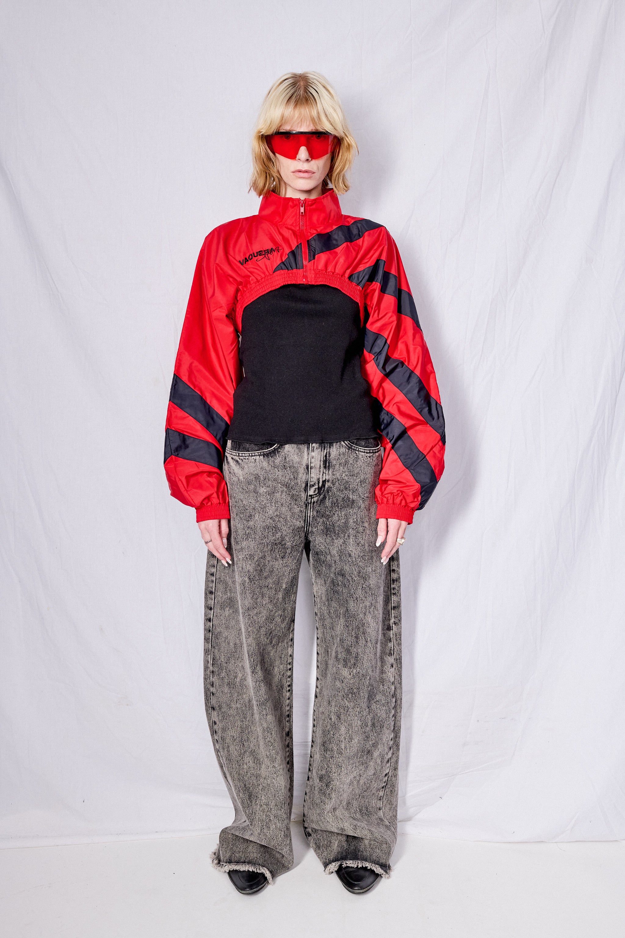 Black/Red Cropped Windbreaker