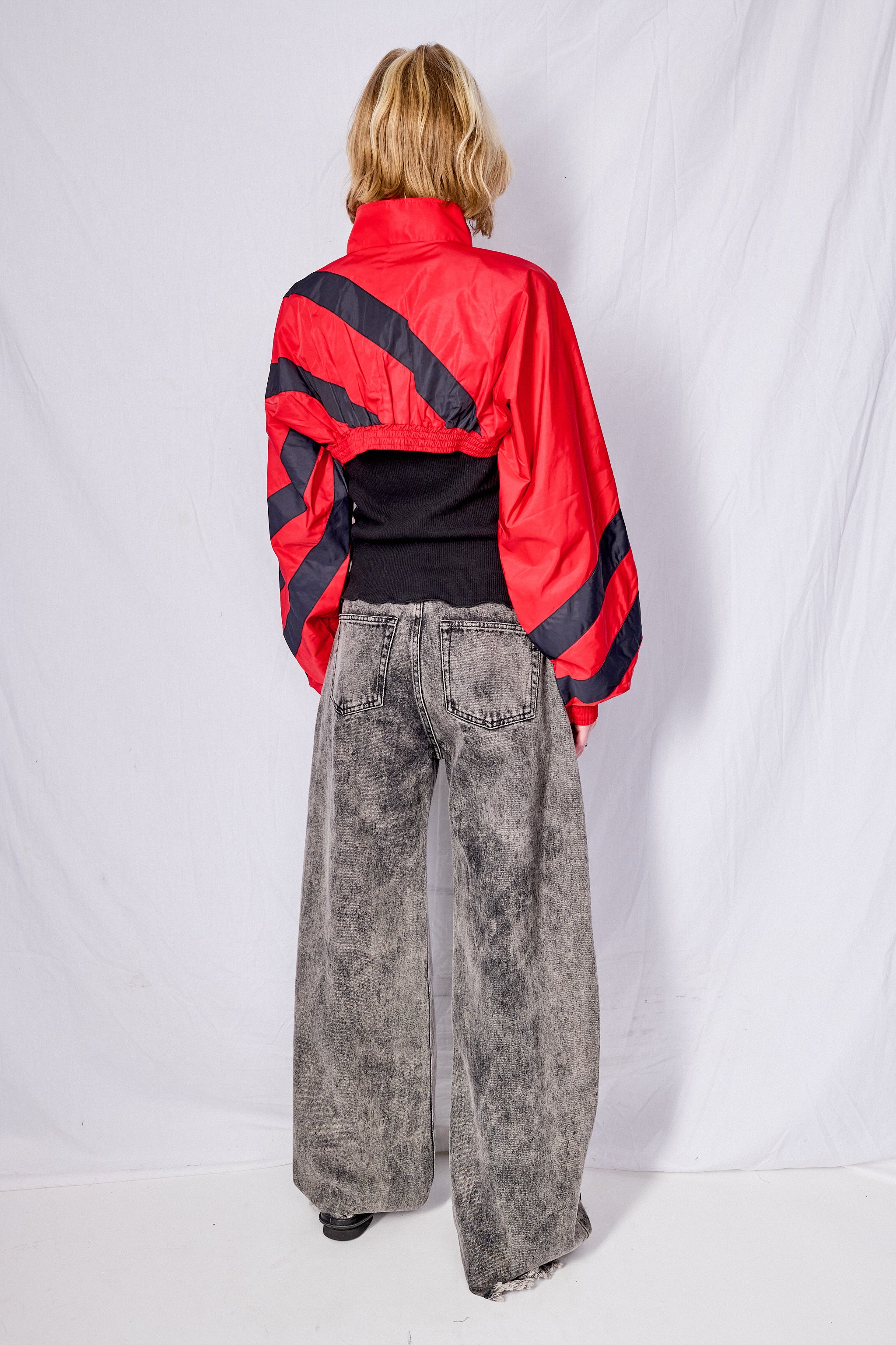 Black/Red Cropped Windbreaker