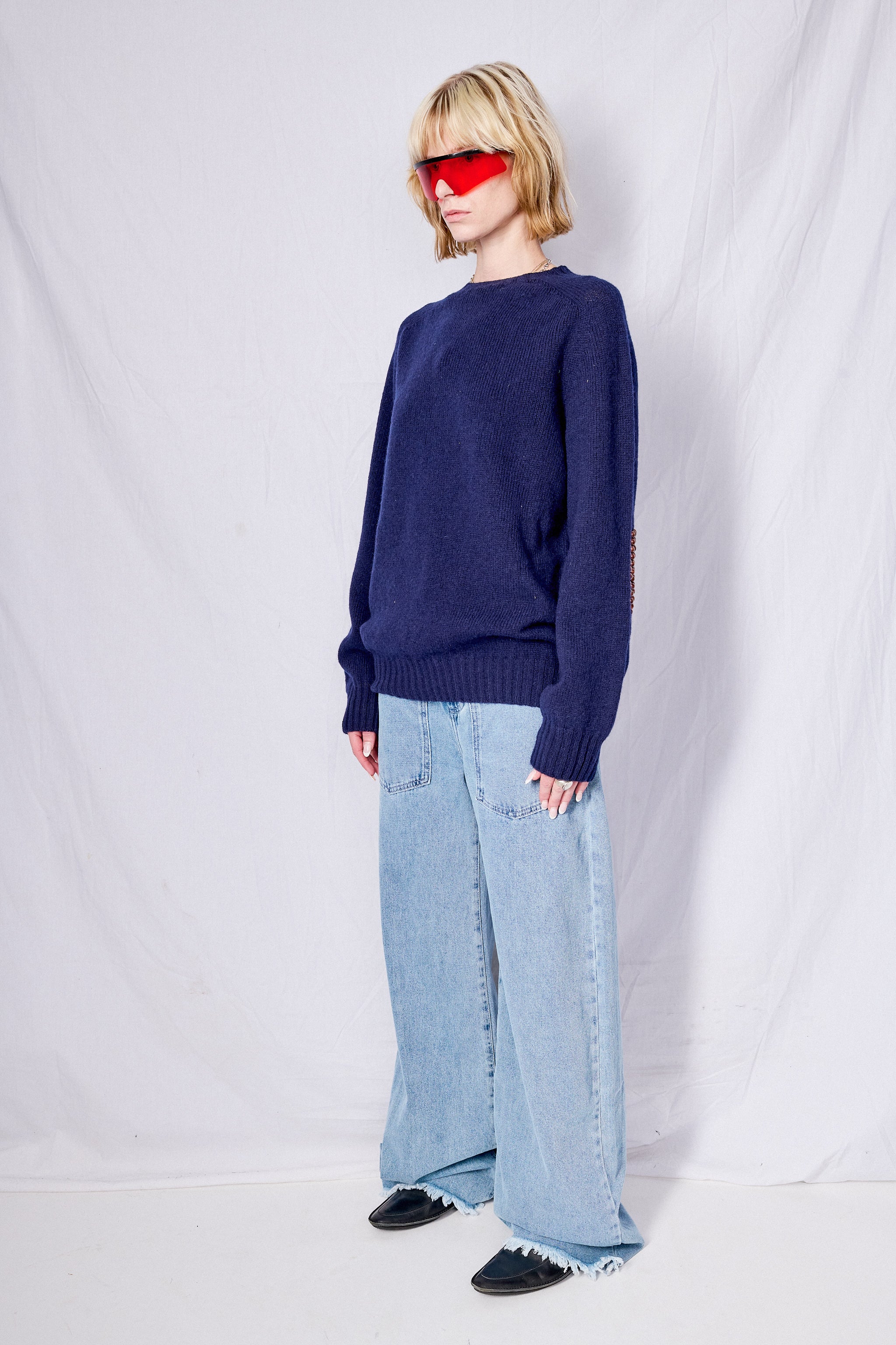 Navy/Brown No.75 Pearlpad Sweater