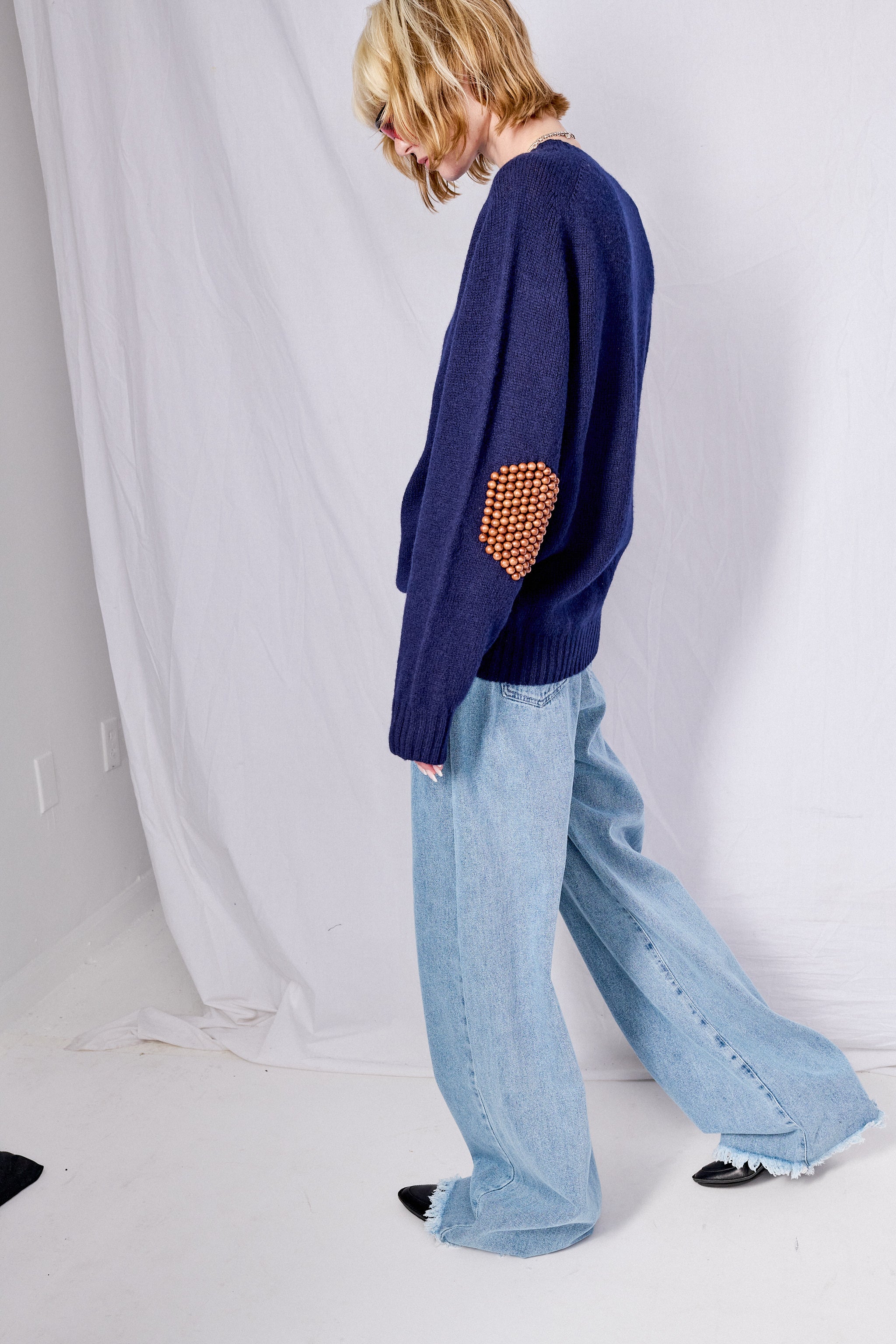 Navy/Brown No.75 Pearlpad Sweater