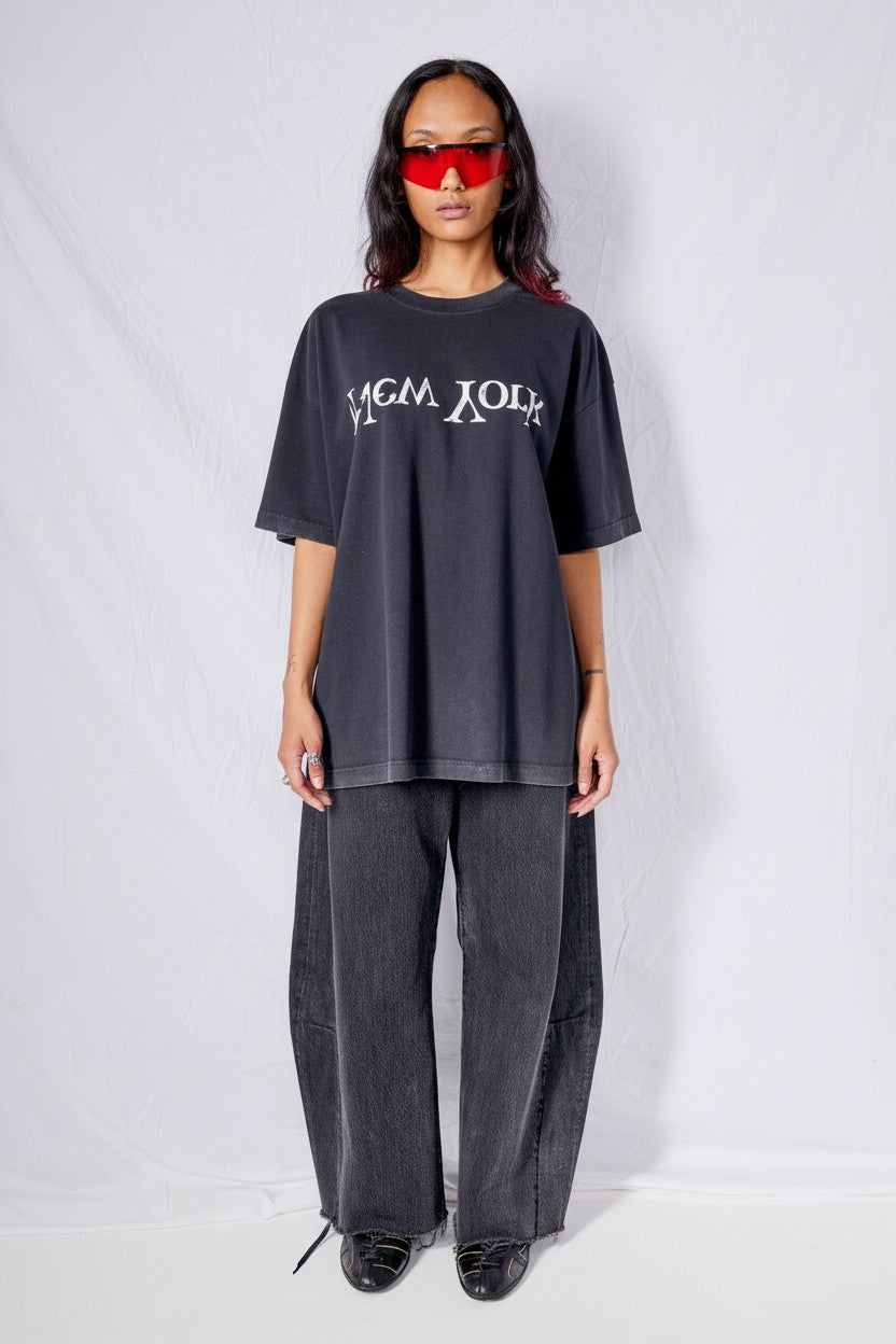 Washed Black Faded New York Logo T-Shirt