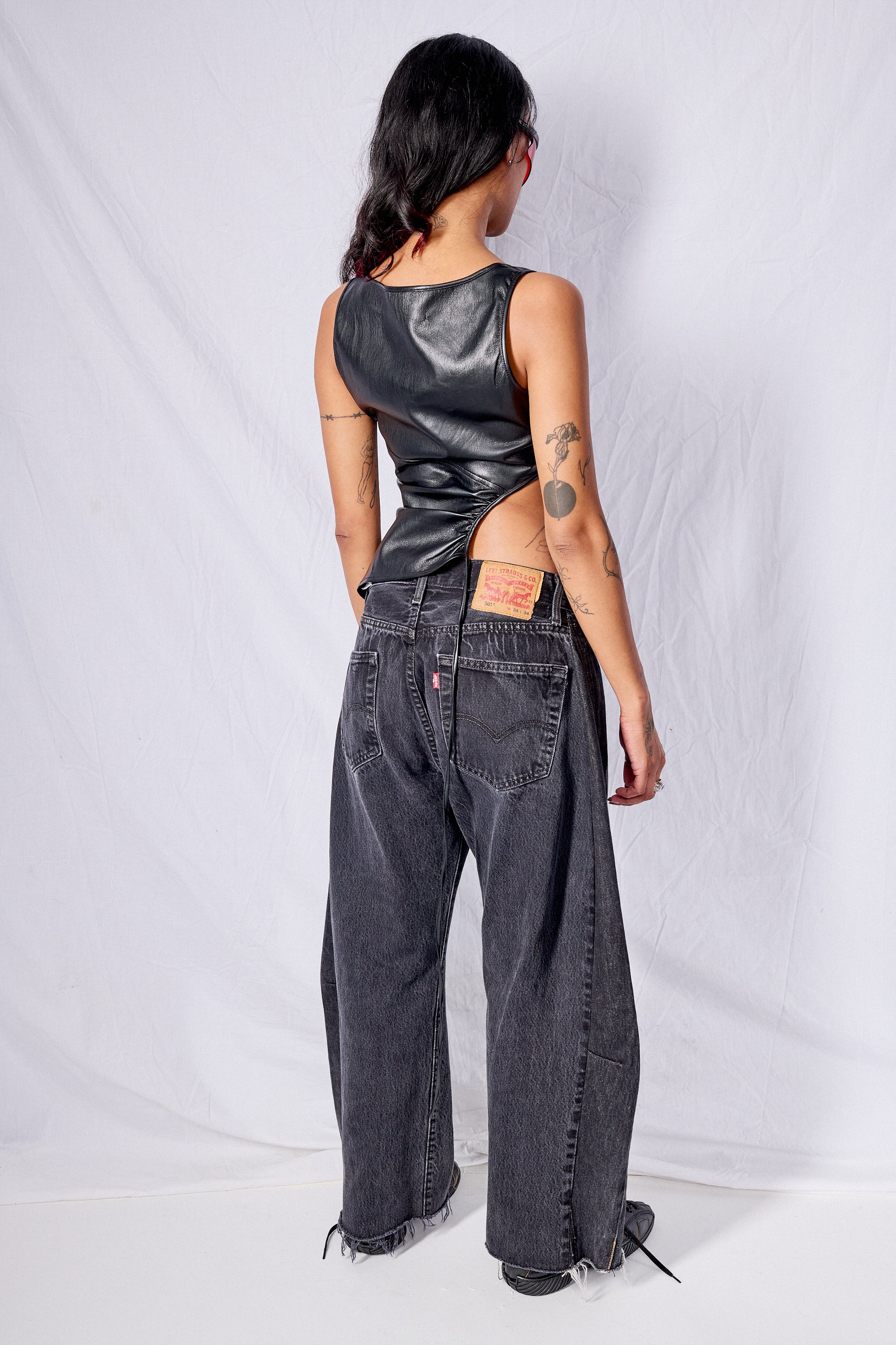 Black Vegan Leather Circled Top