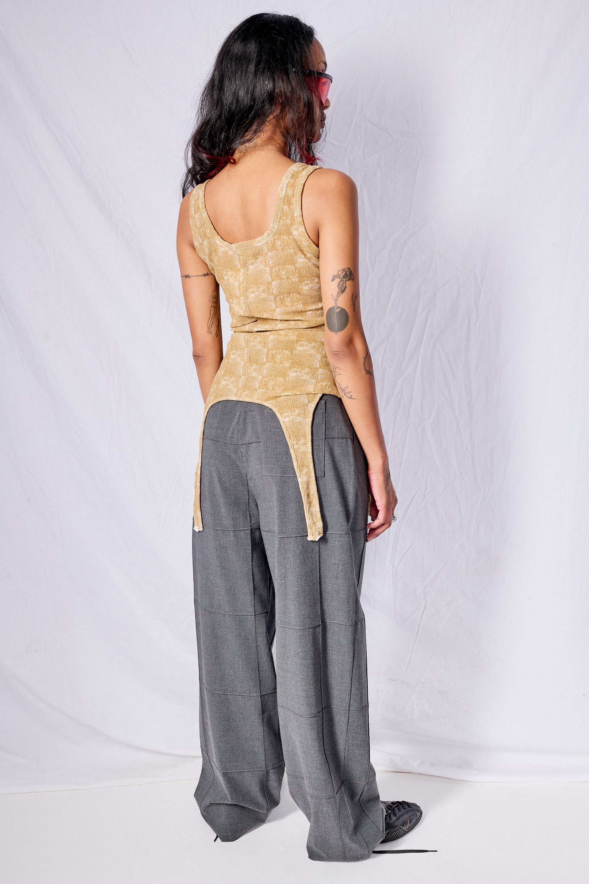 Grey Double TR Pintuck Straight Pants