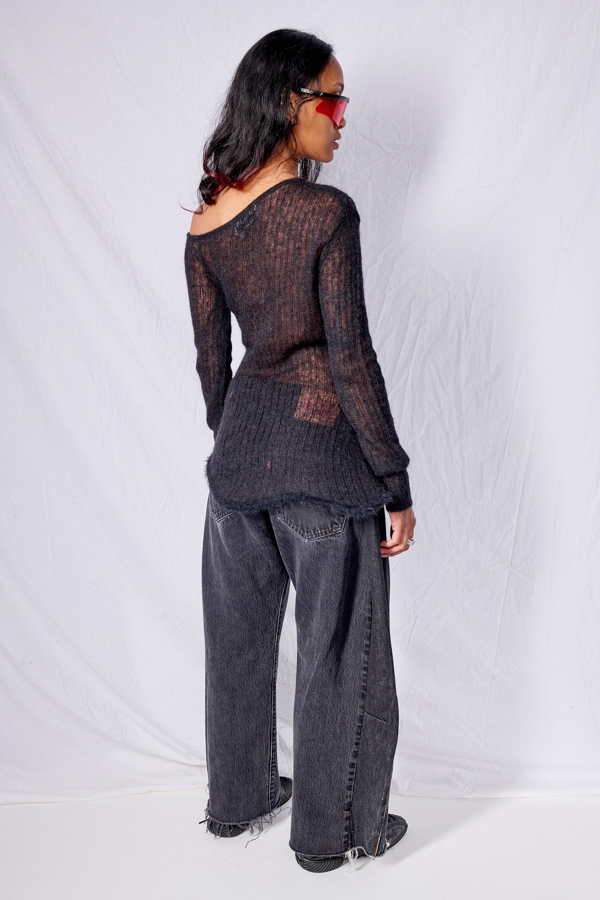 Black Pixie Alpaca Wavy Long Sleeve Top