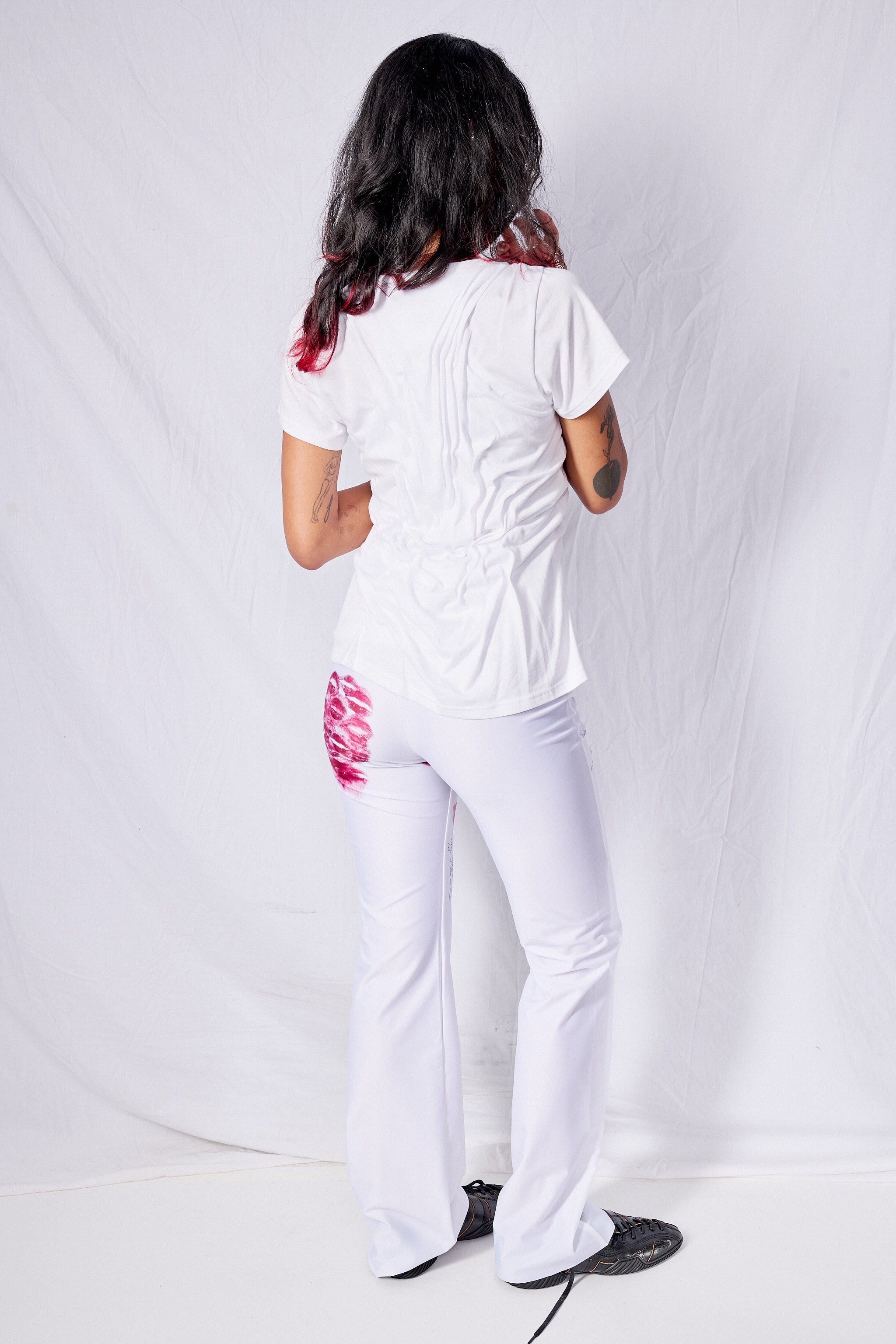White Wetlook Draped Cotton Shirt