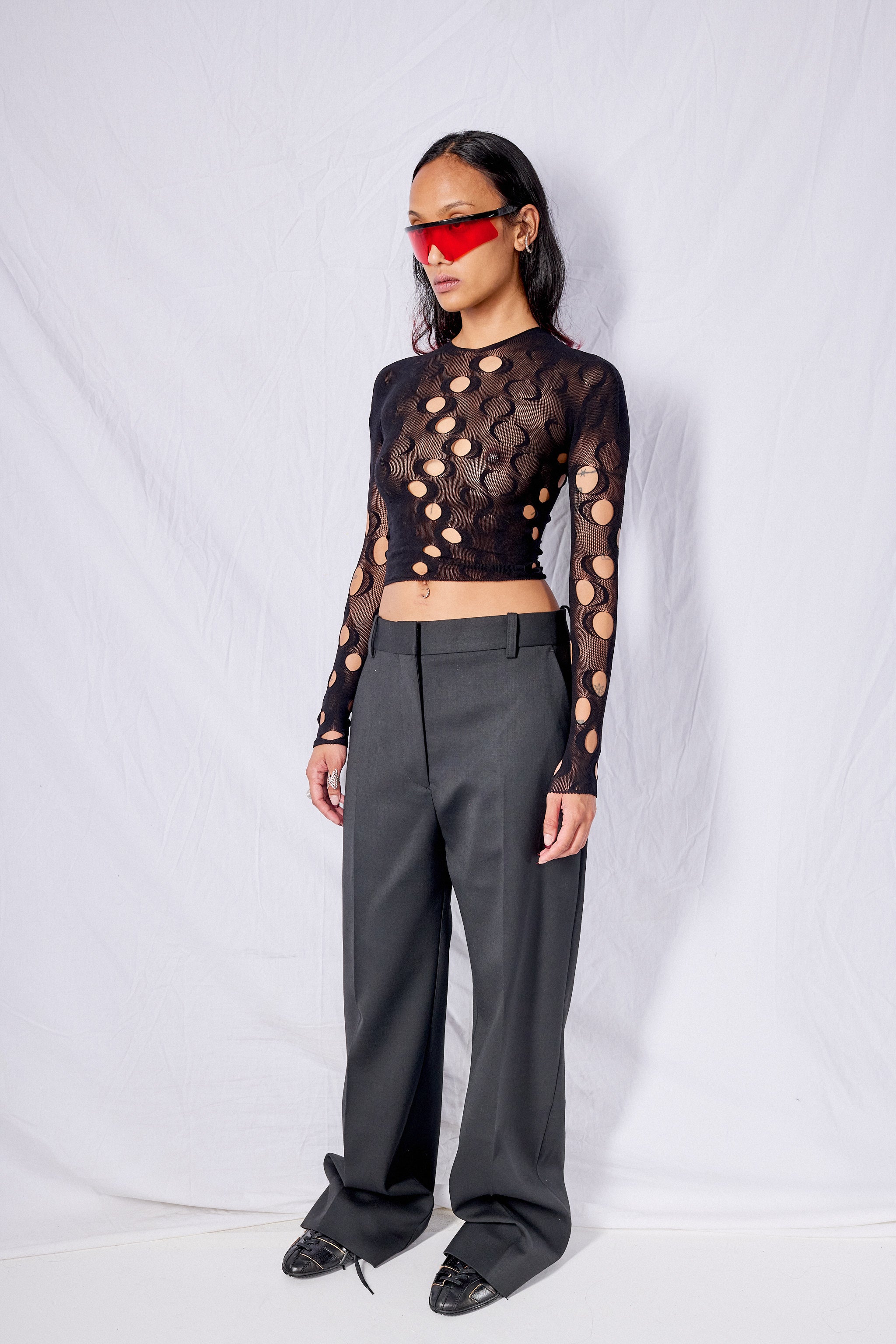 Onyx Mesh Long Sleeve Top