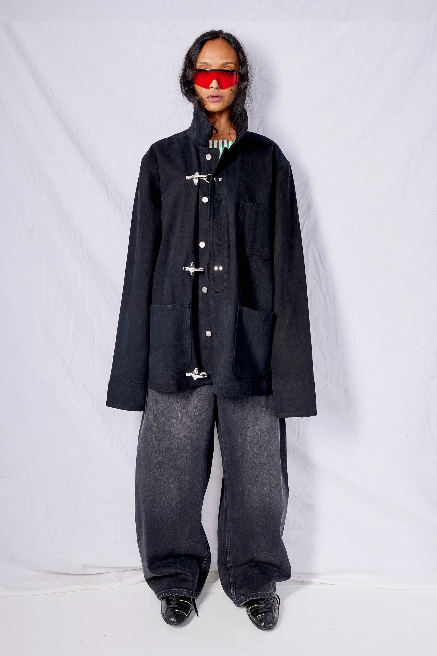 Black Denim Fireman Field Coat