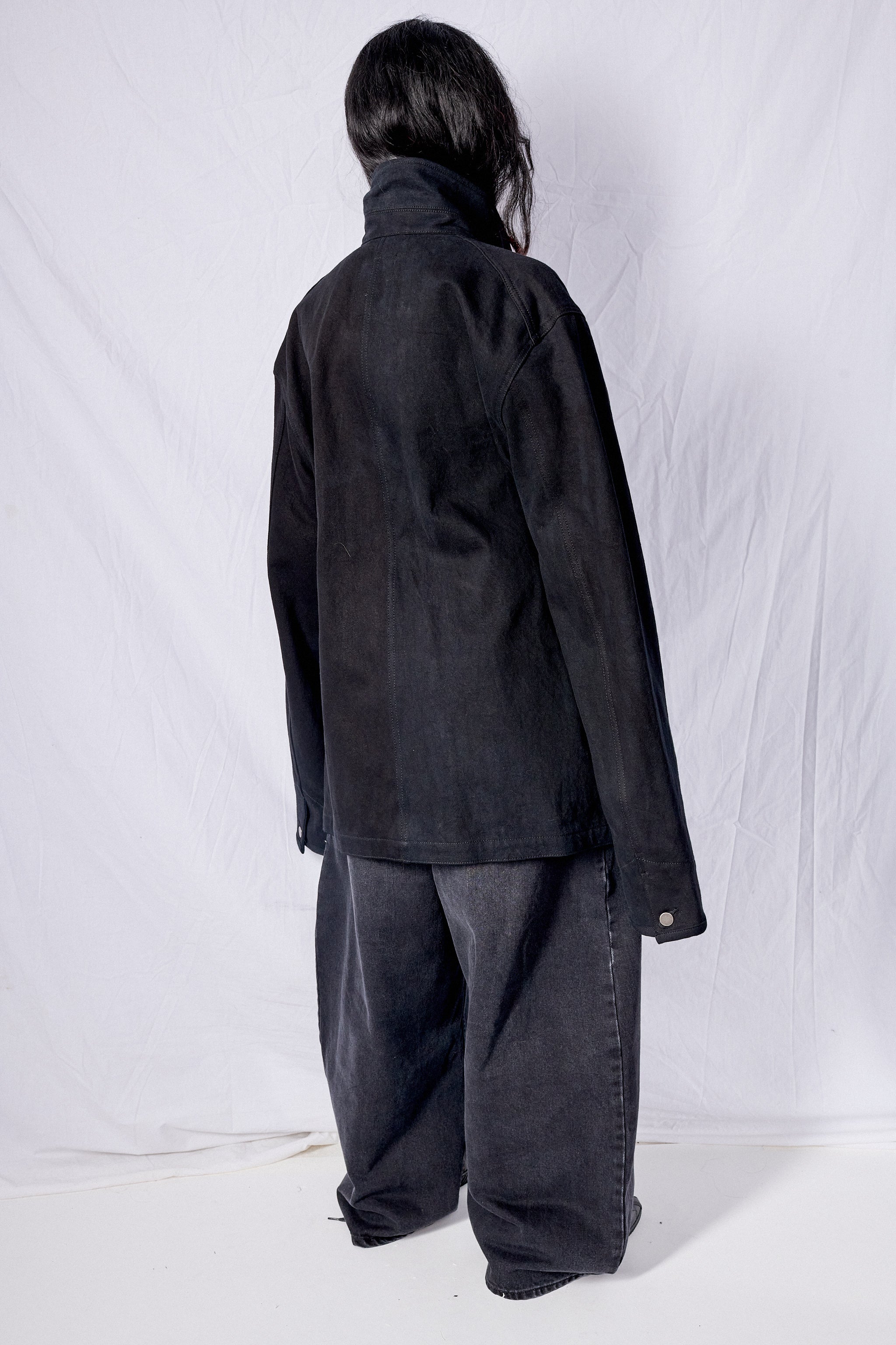 Black Denim Fireman Field Coat